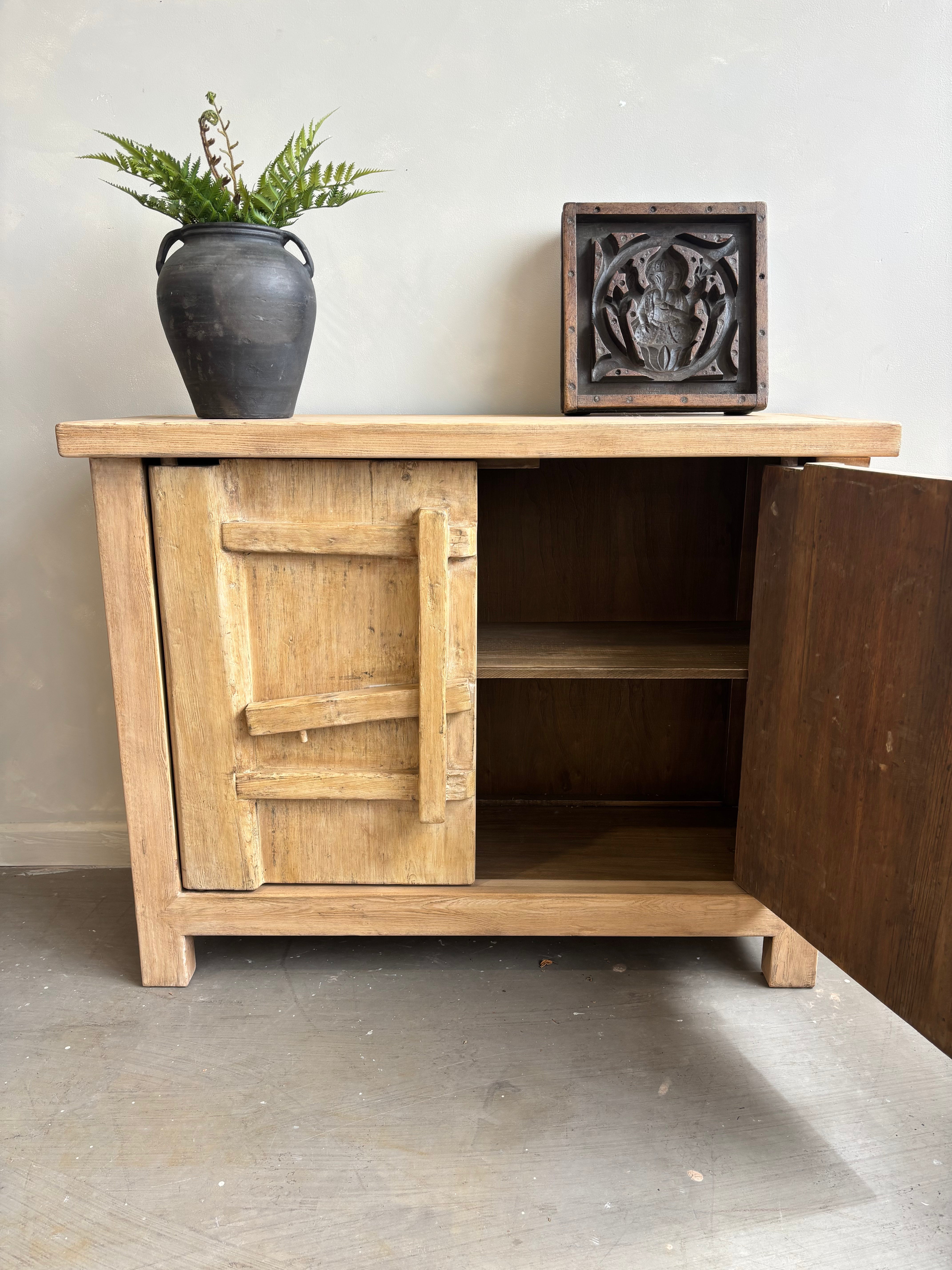 Two Door Elm Cabinet with Unique Doors