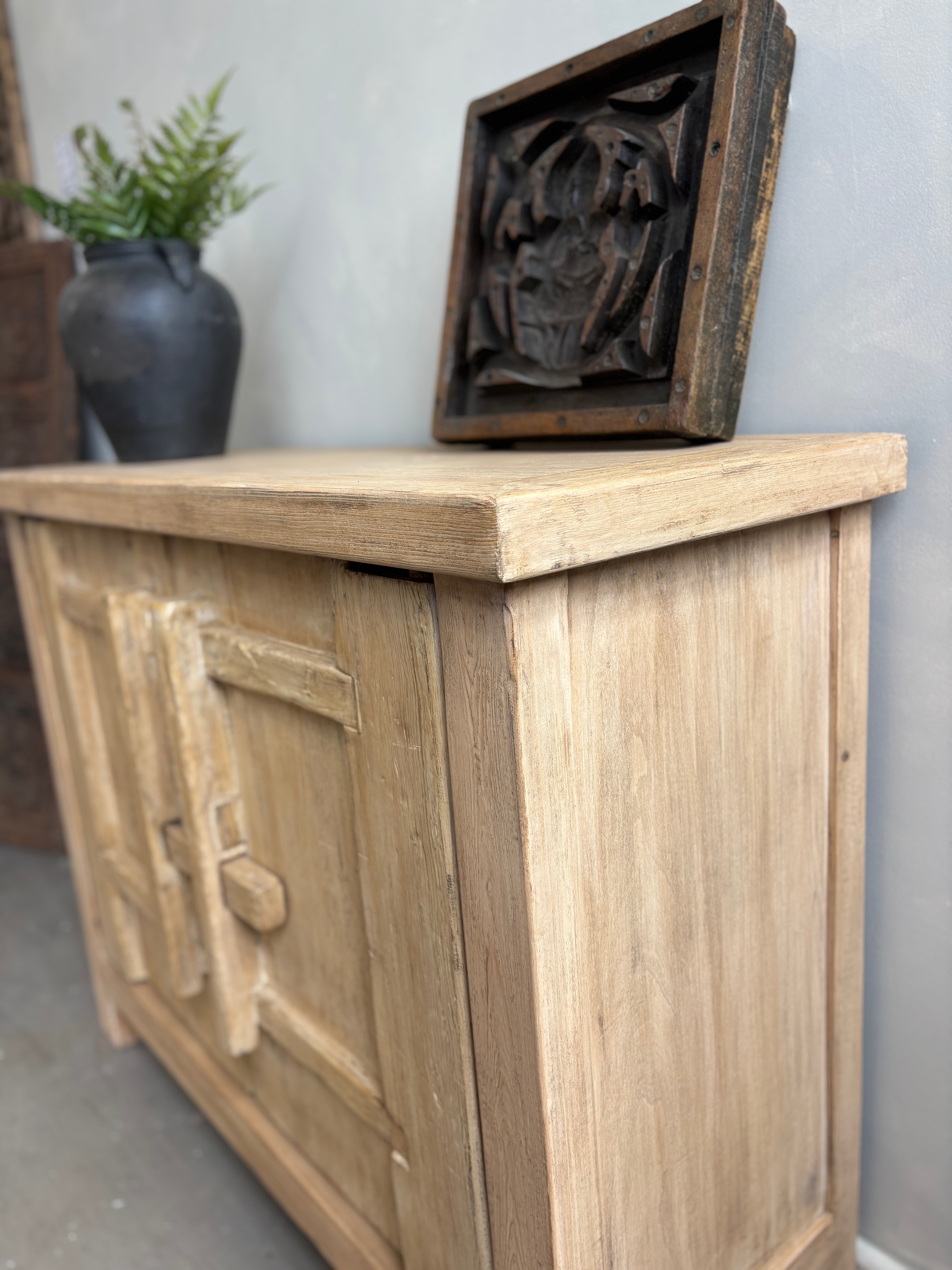 Two Door Elm Cabinet with Unique Doors