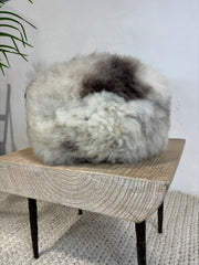 British Rare Breed Sheepskin Pouffe - Natural Grey/White