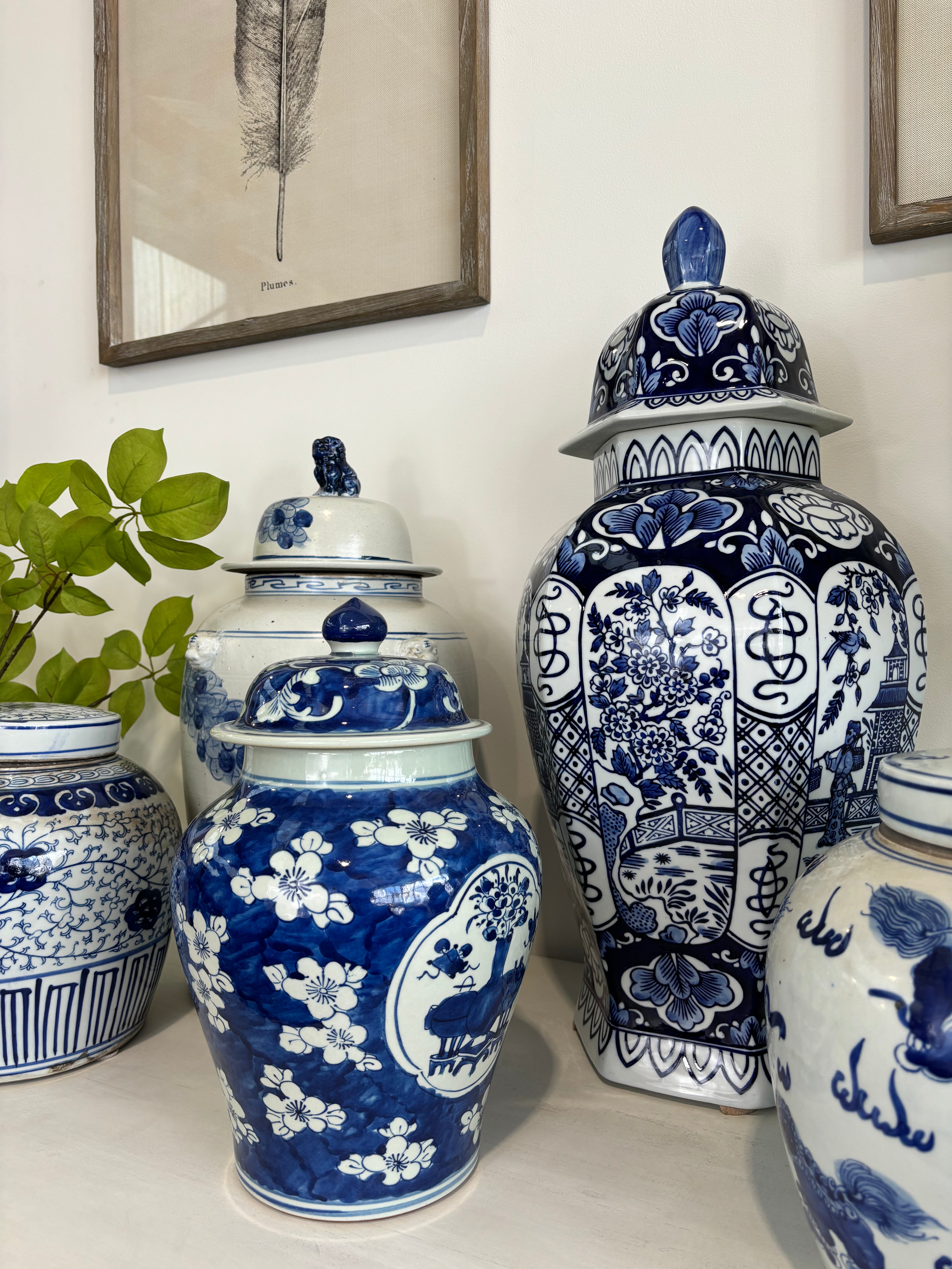 Blue and White Lidded Ginger Jar