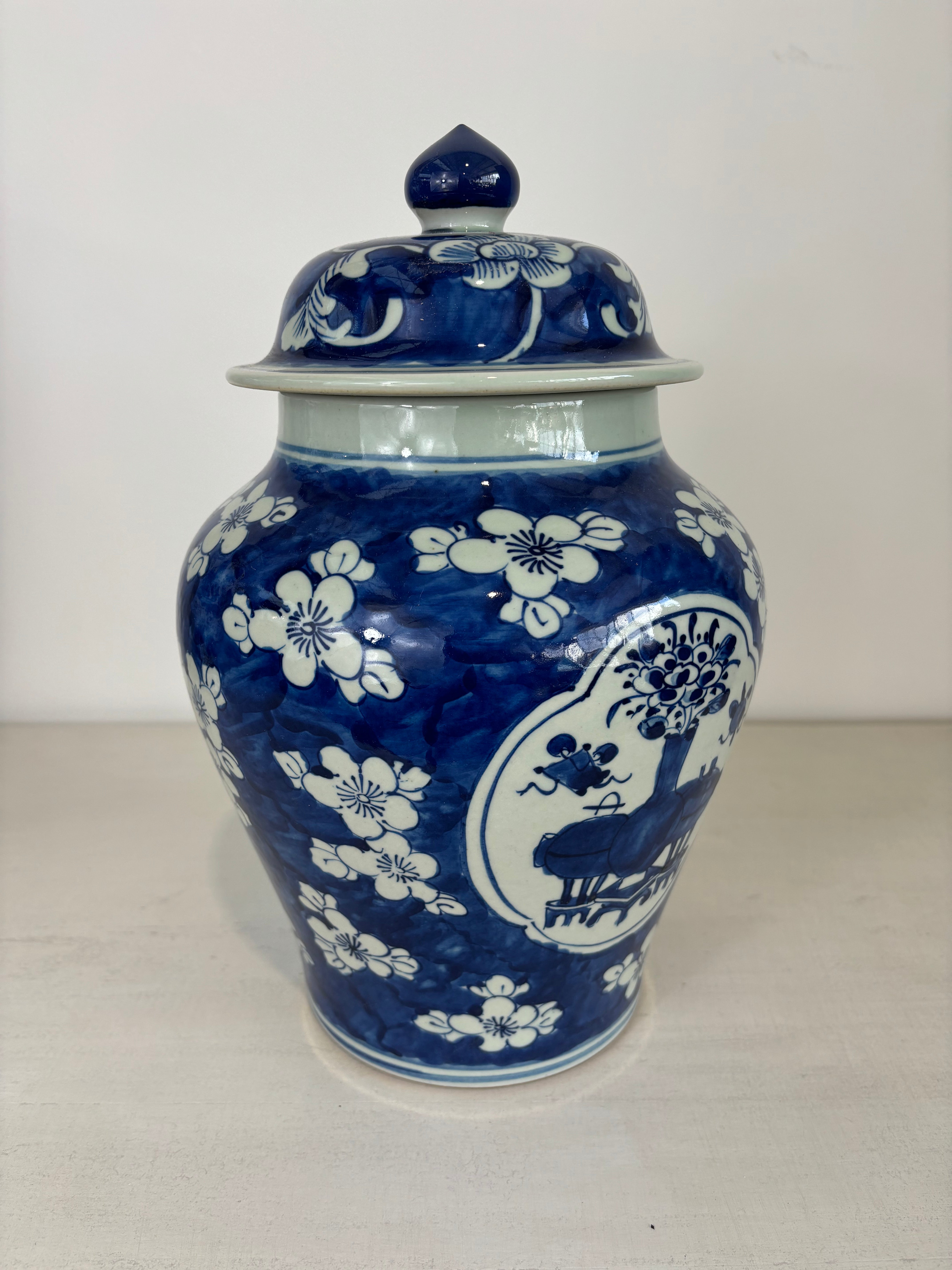 Blue and White Lidded Ginger Jar