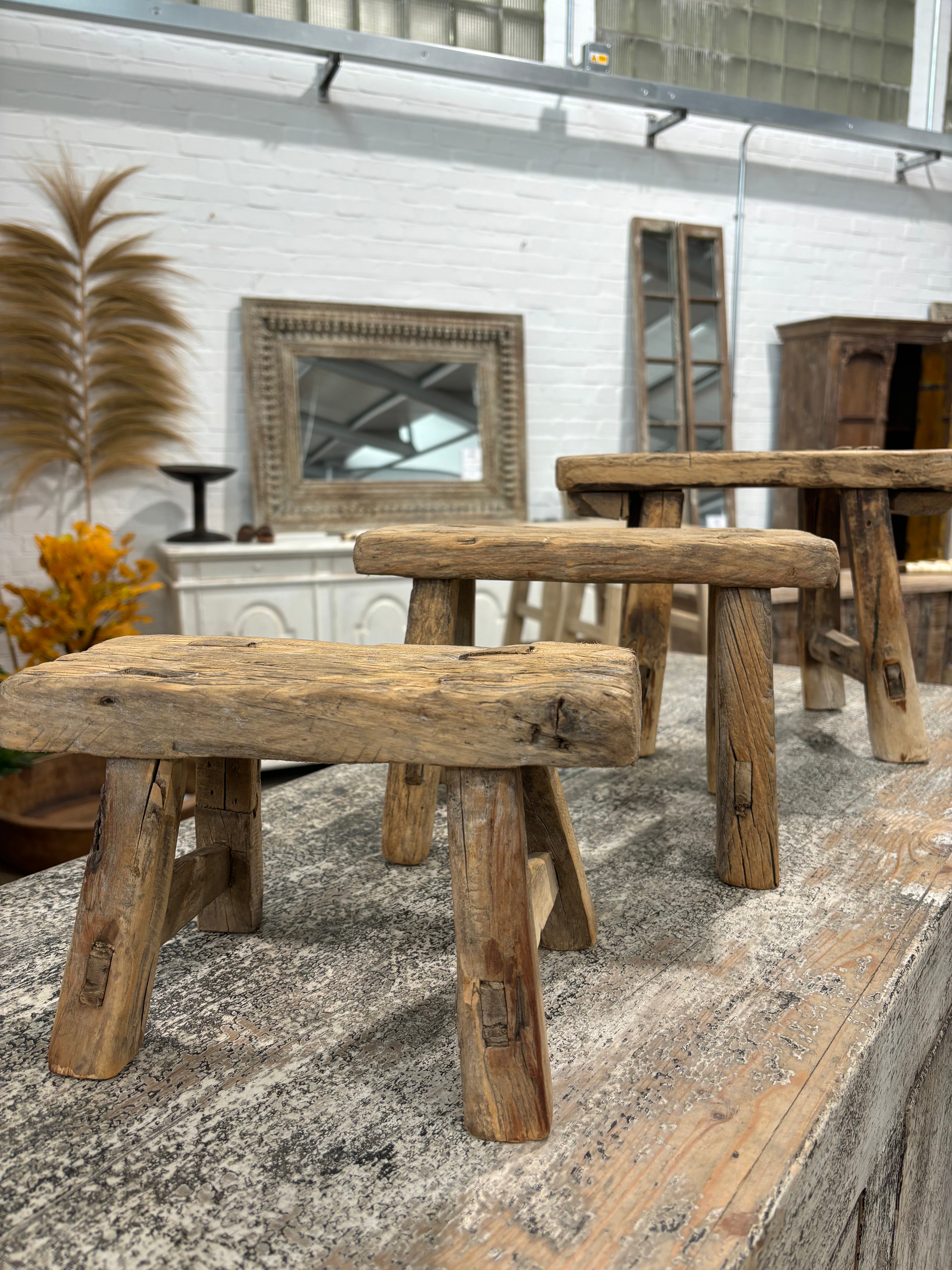 Vintage Rustic Mini Elm Stool