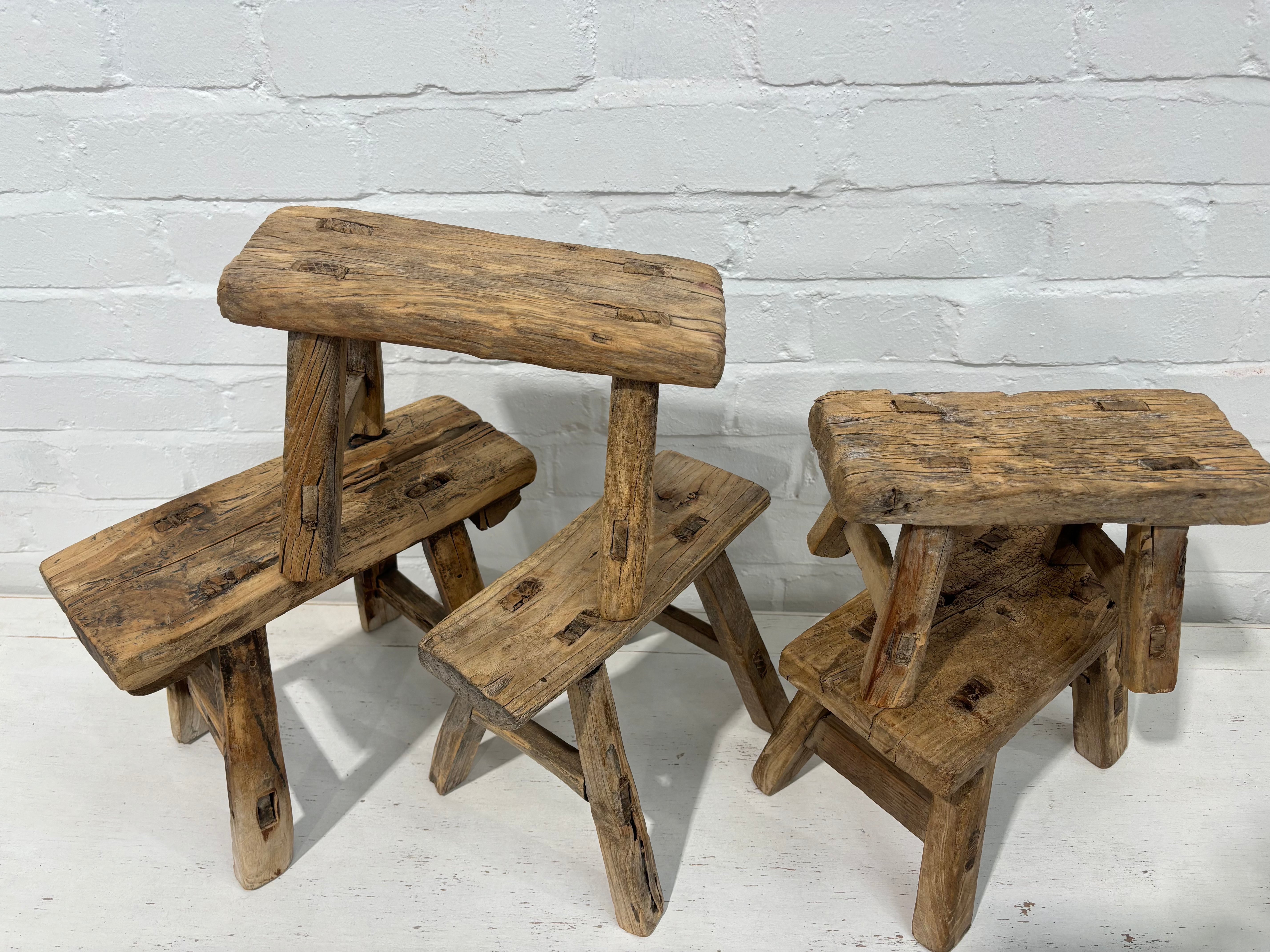 Vintage Rustic Mini Elm Stool