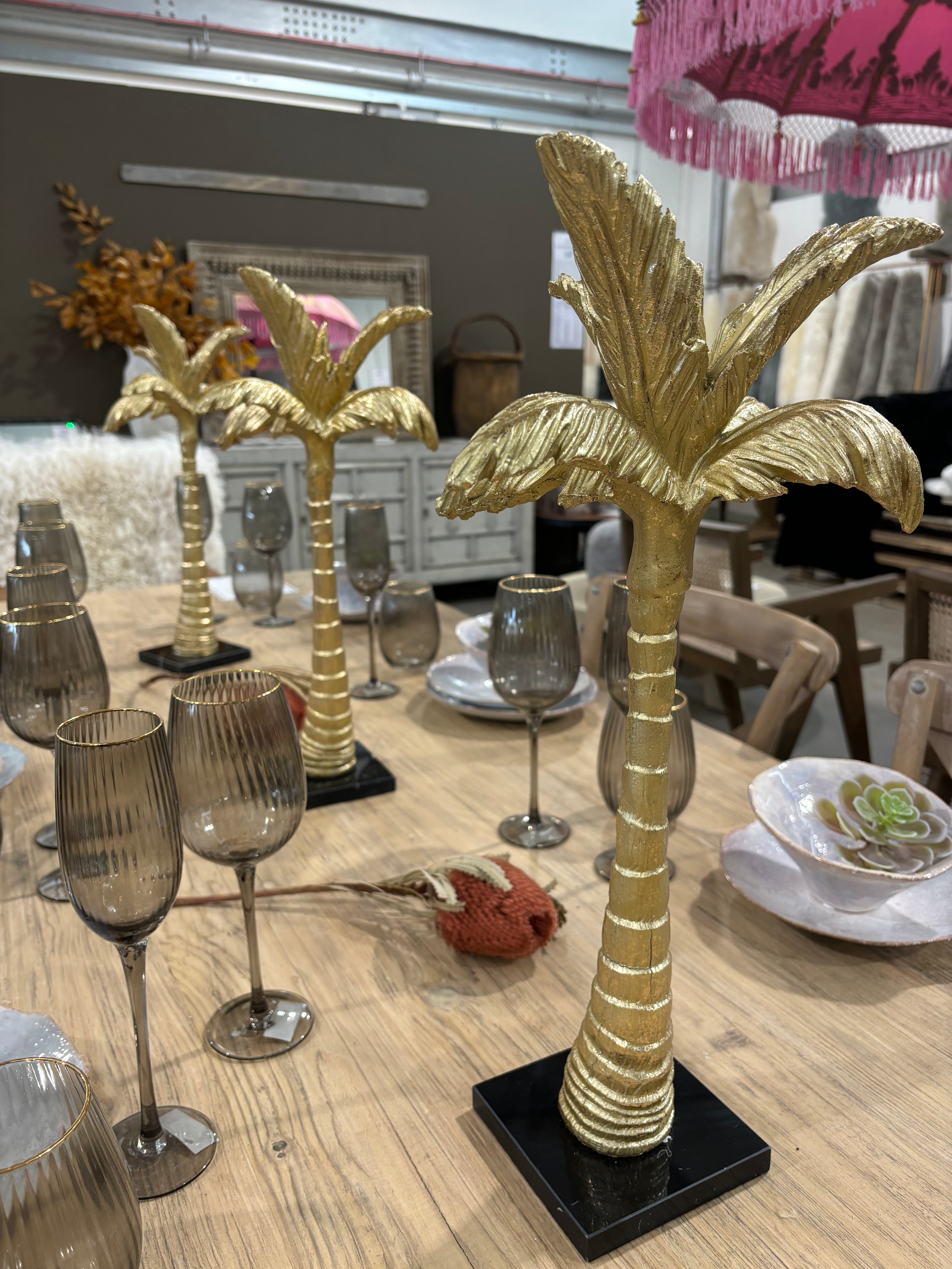 Gold Coconut Tree on Marble Base