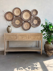 Reclaimed Elm Carved 3 Drawer Console