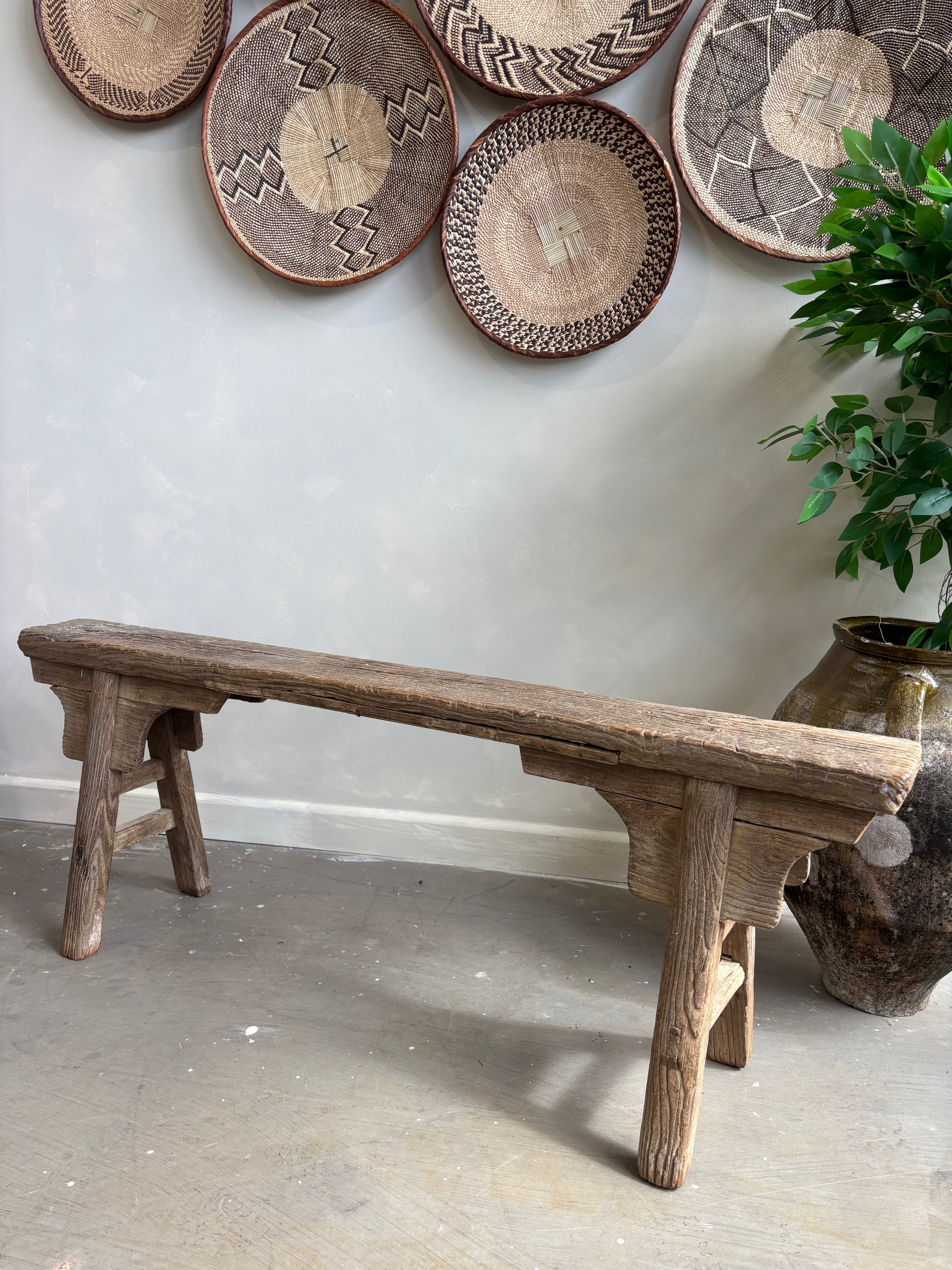 Oriental Antique Wood Scroll Bench
