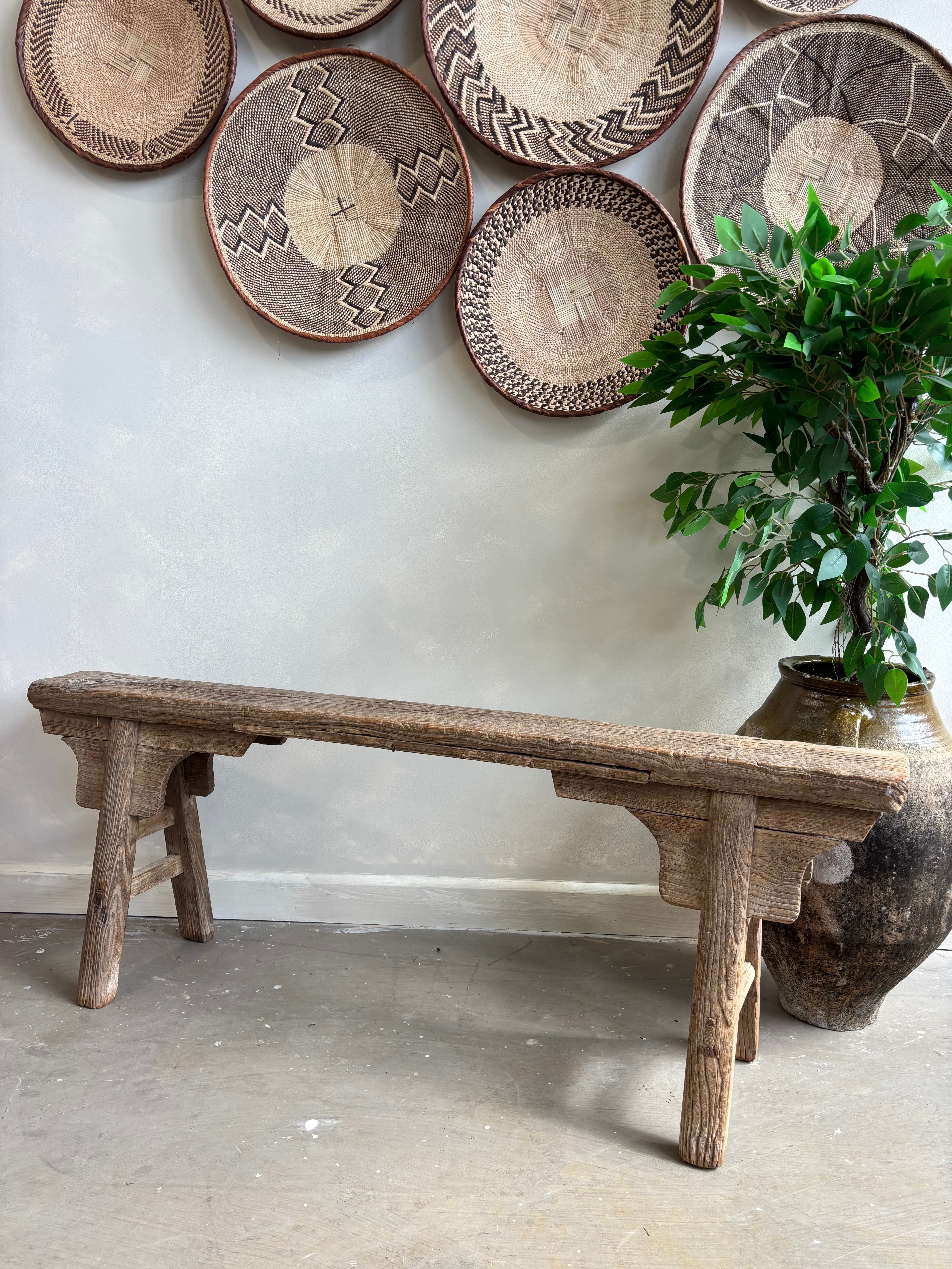 Oriental Antique Wood Scroll Bench