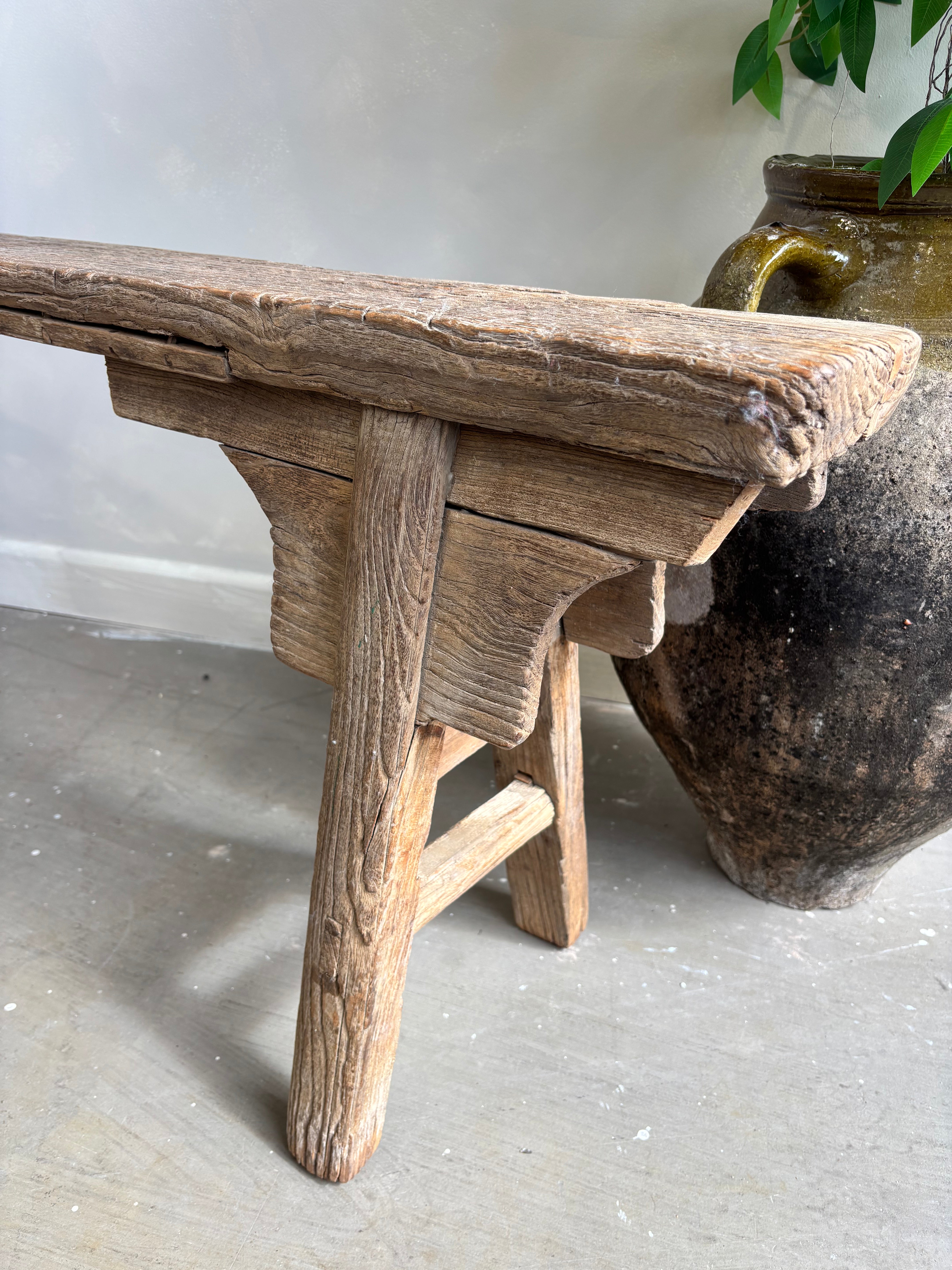 Oriental Antique Wood Scroll Bench