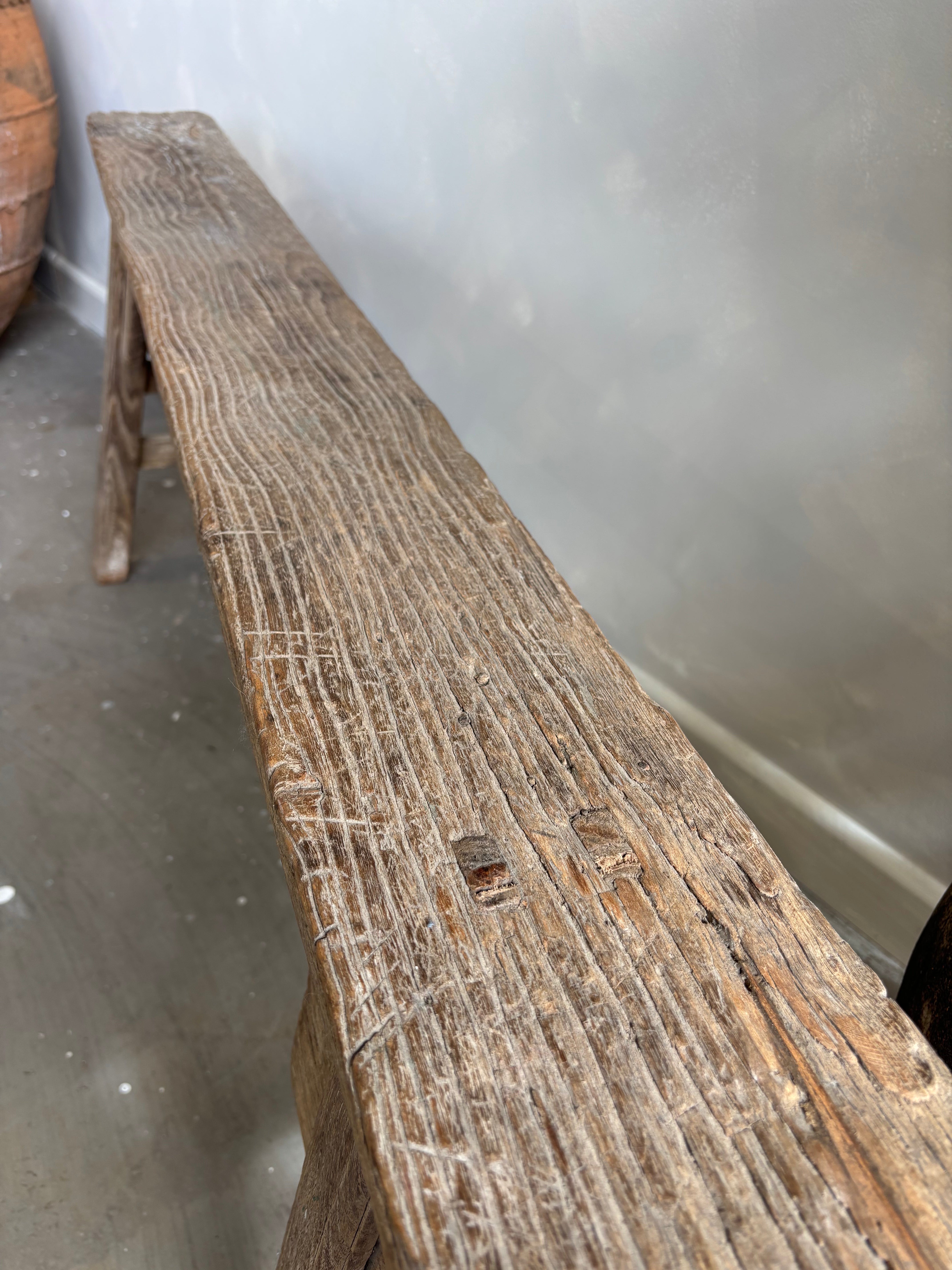 Oriental Antique Wood Scroll Bench