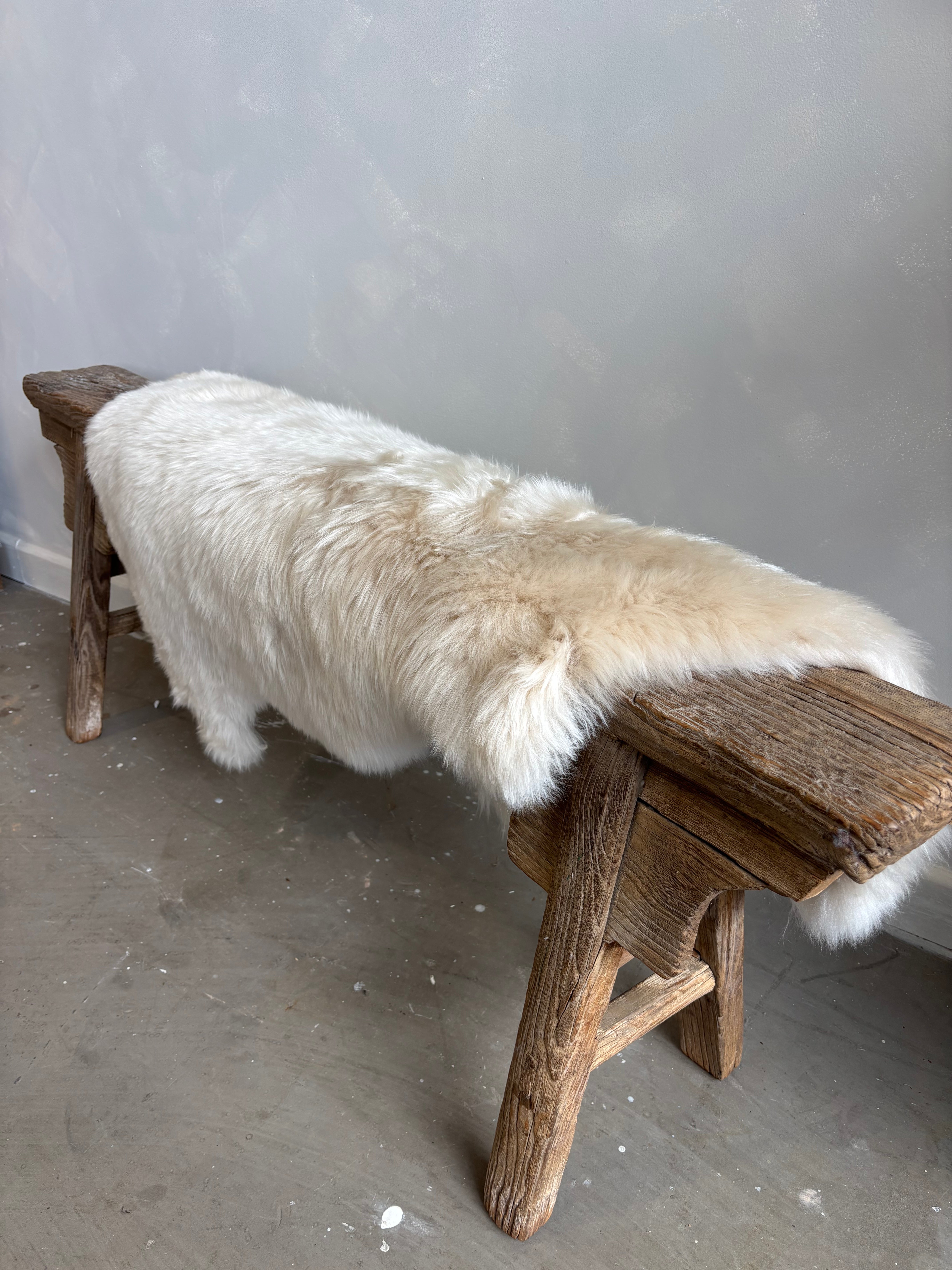 Oriental Antique Wood Scroll Bench