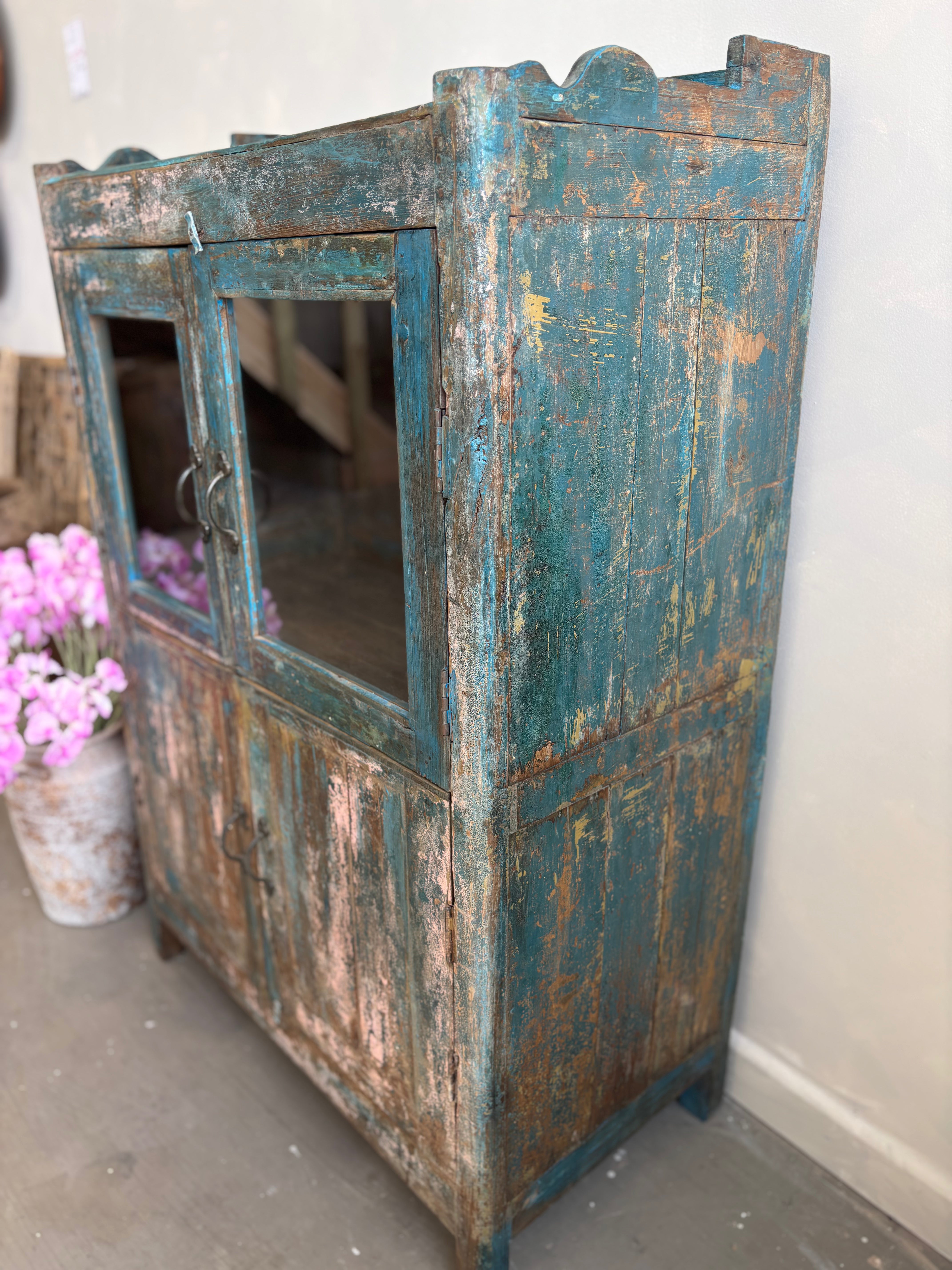 Vintage Indian Distressed Blue Cupboard