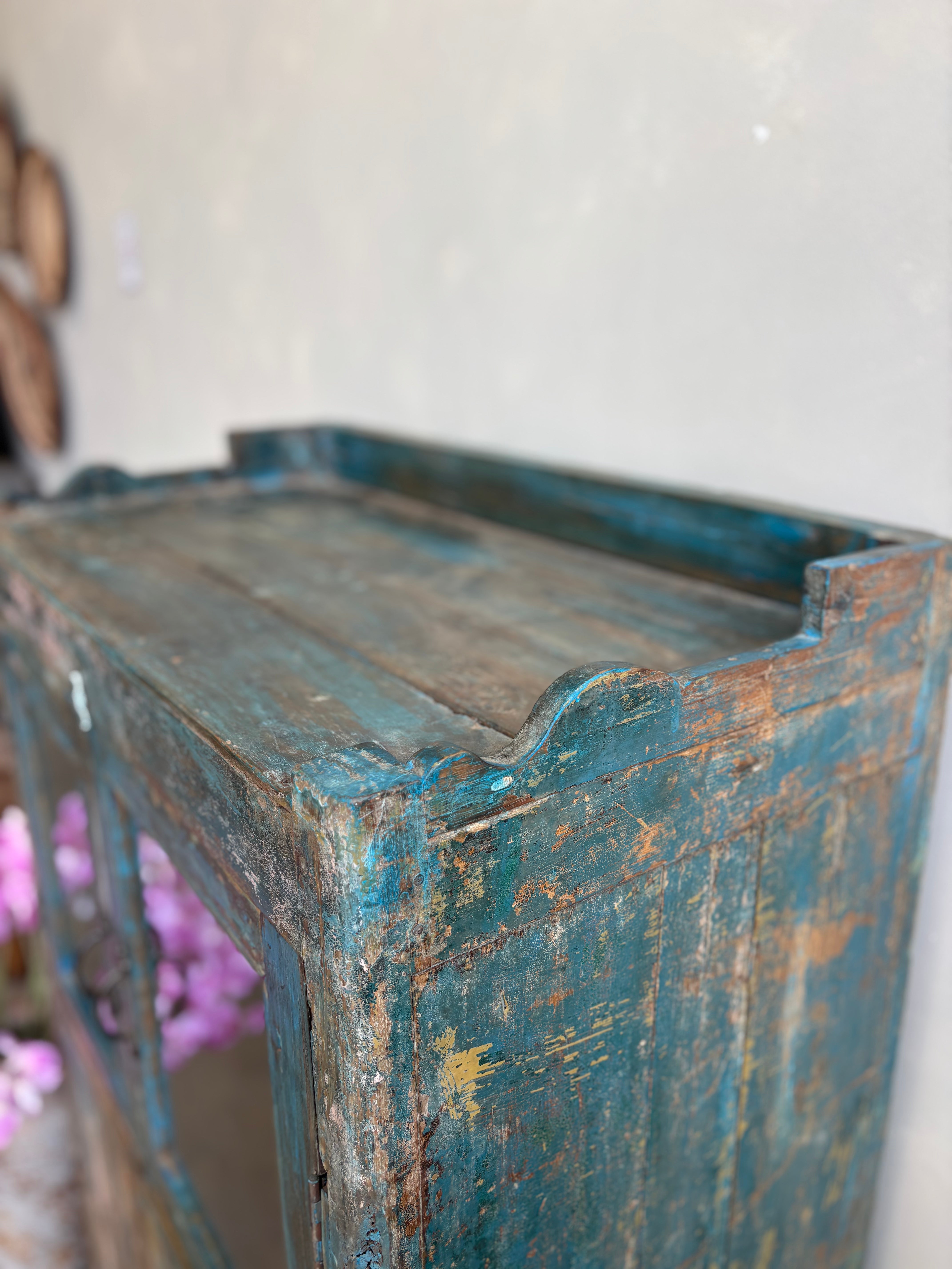 Vintage Indian Distressed Blue Cupboard