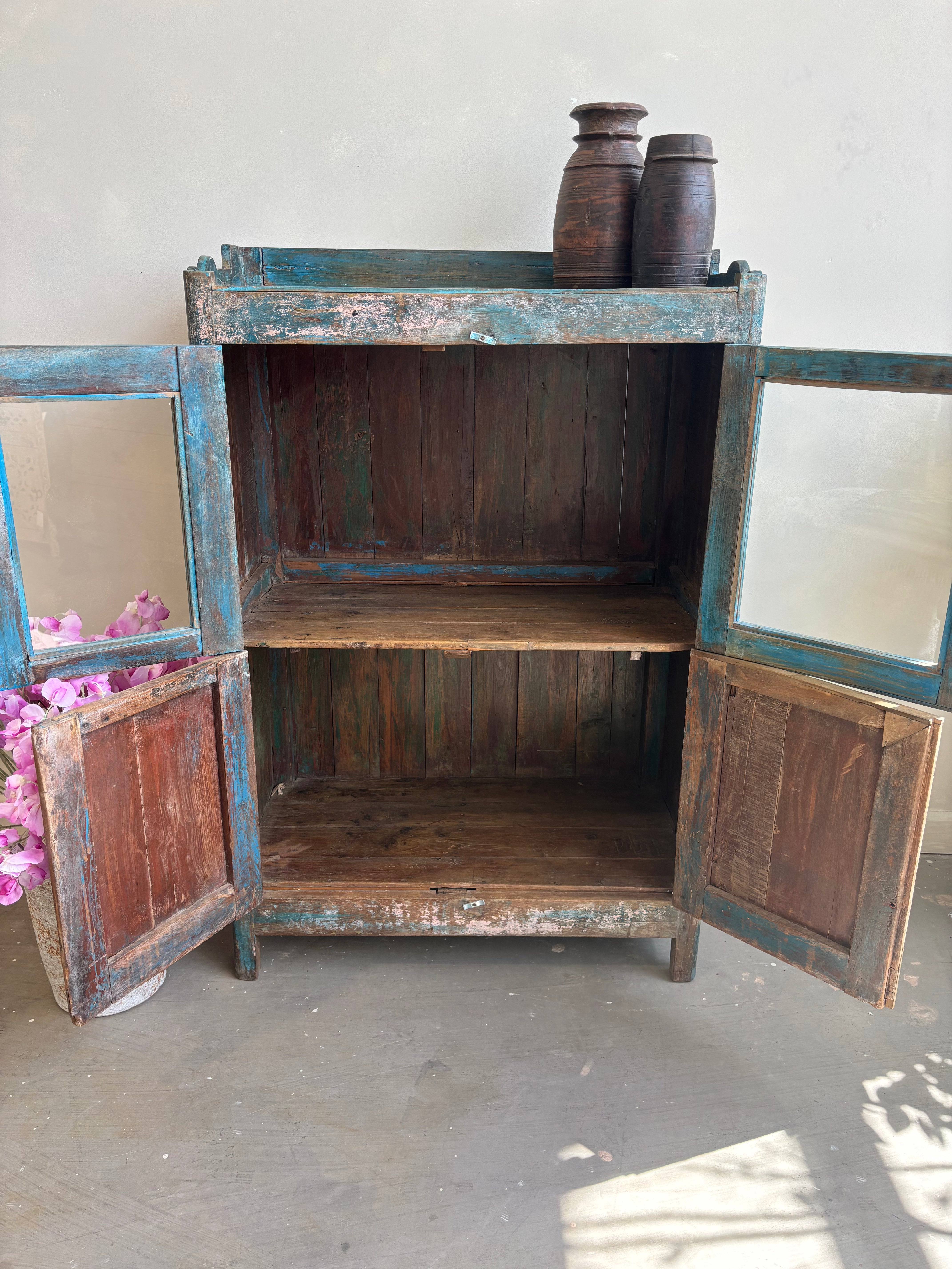 Vintage Indian Distressed Blue Cupboard
