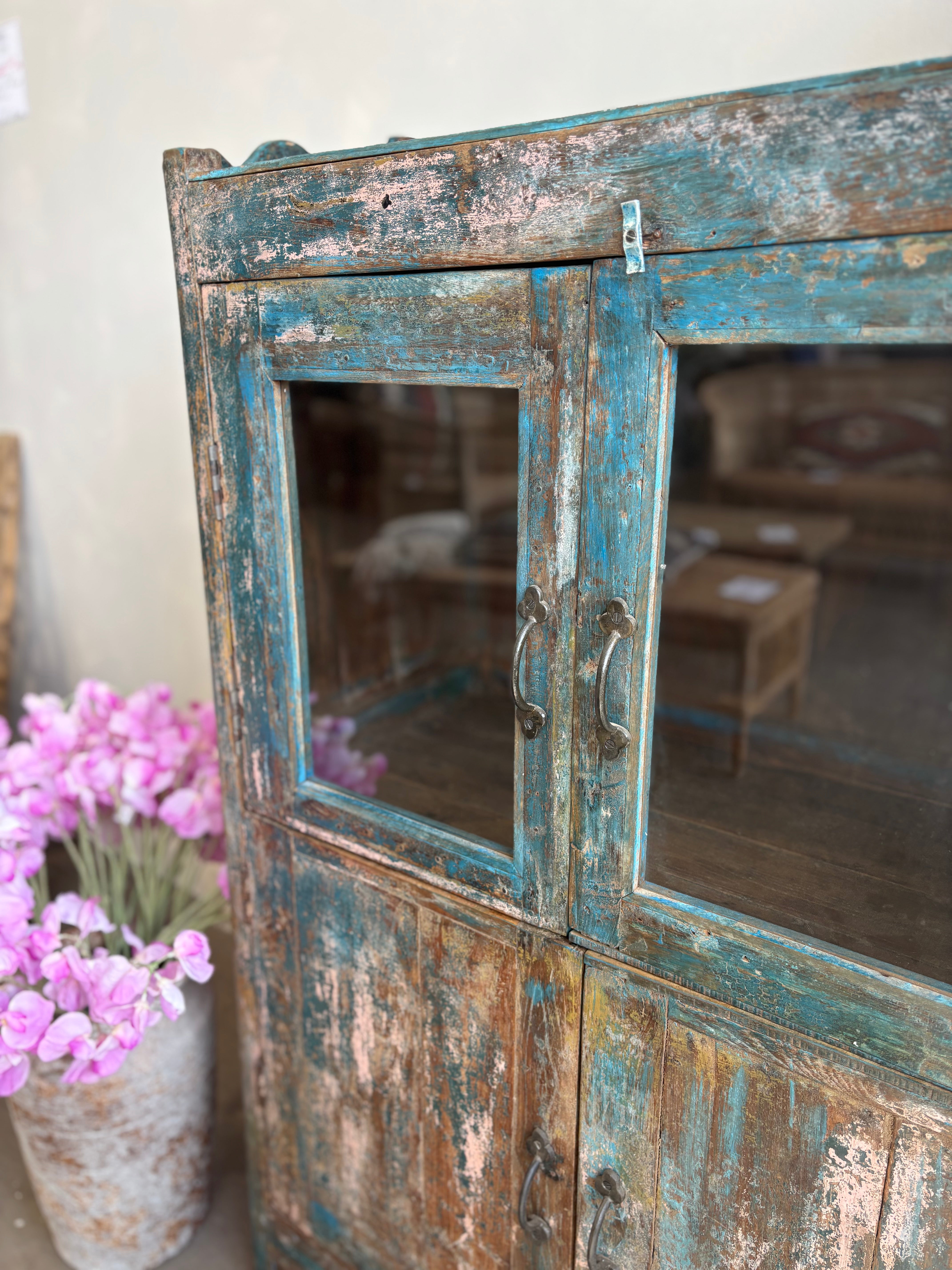 Vintage Indian Distressed Blue Cupboard