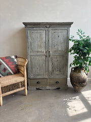 Vintage Indian Distressed Grey Cupboard