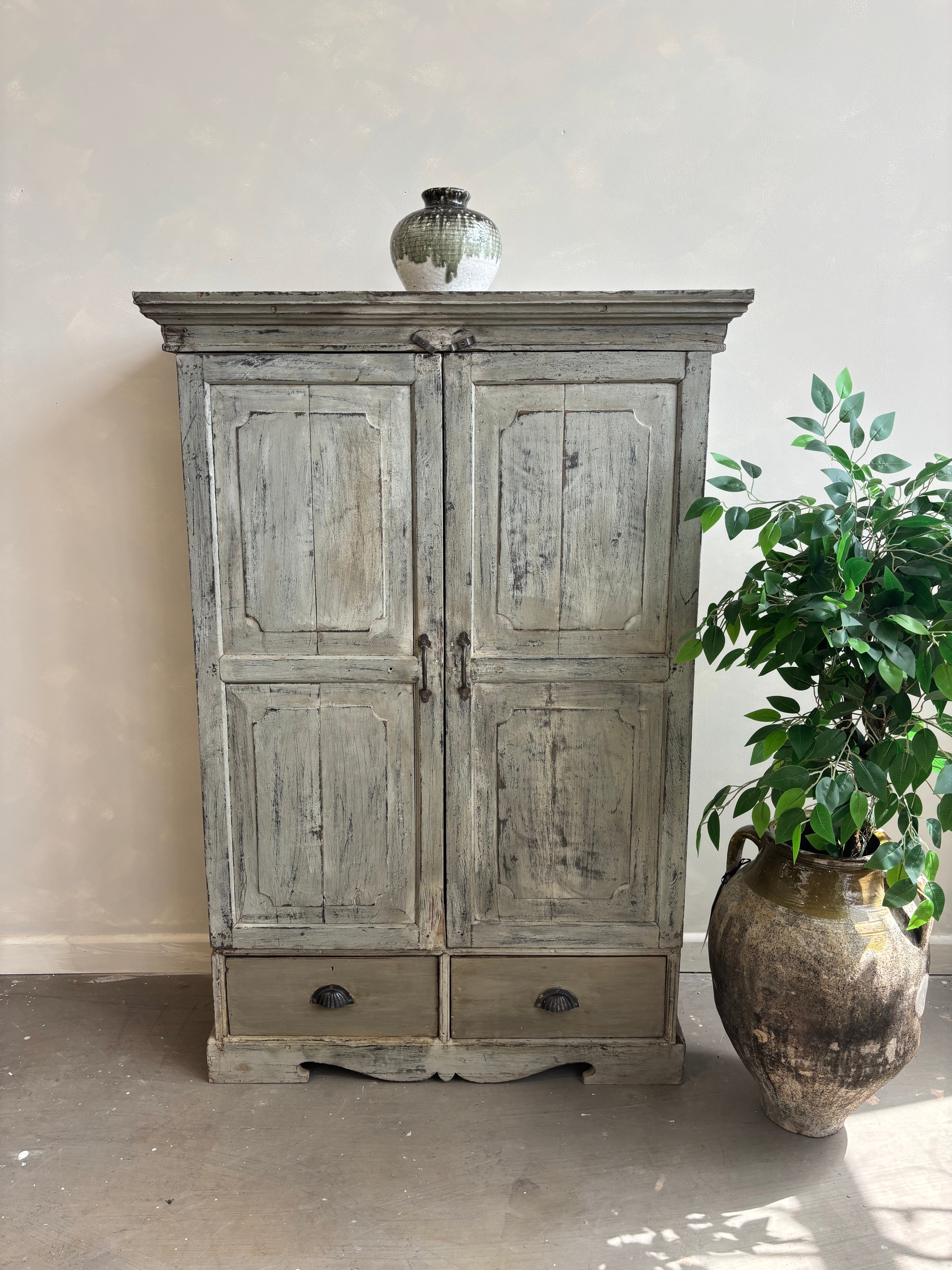 Vintage Indian Distressed Grey Cupboard