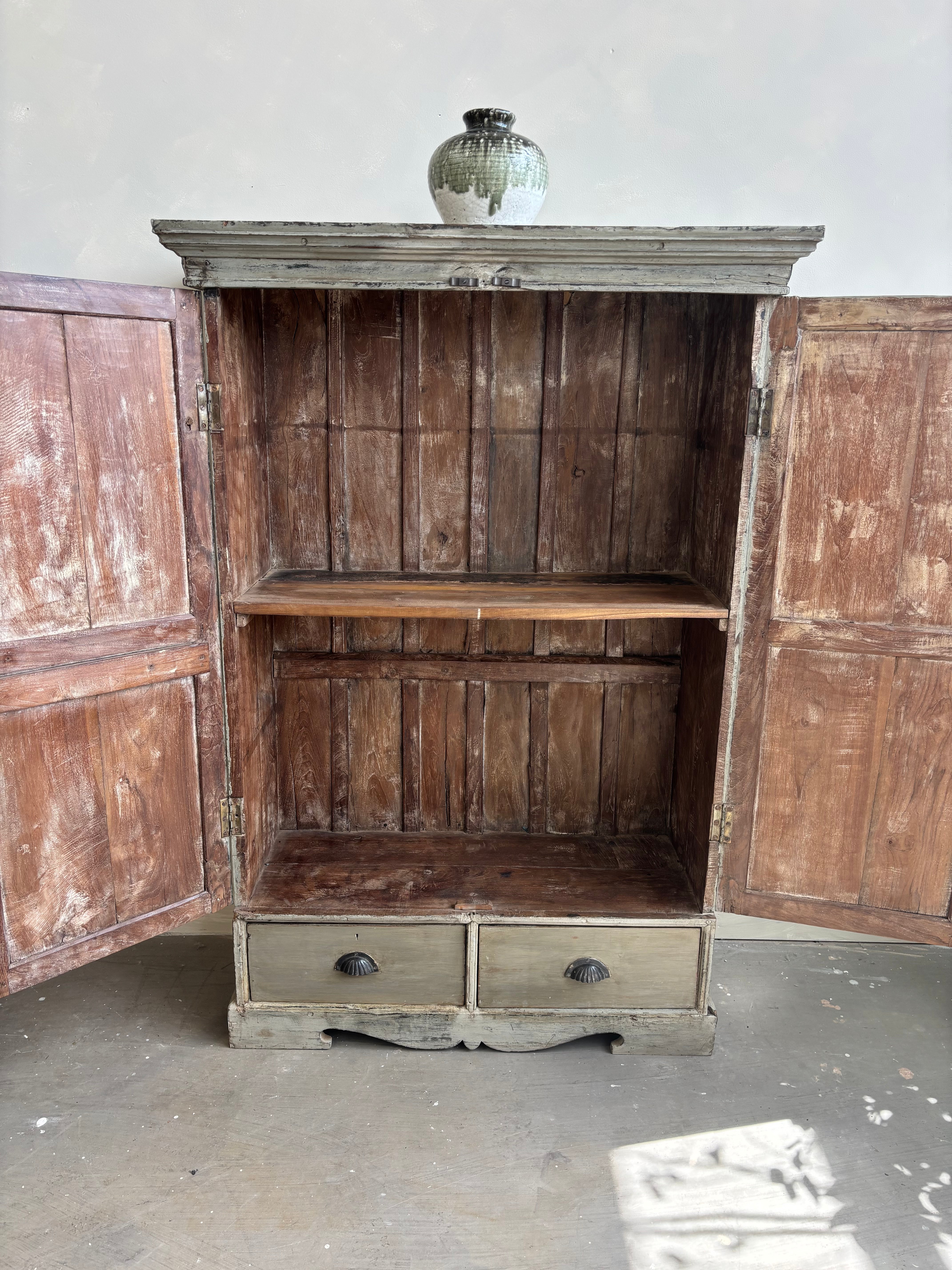Vintage Indian Distressed Grey Cupboard