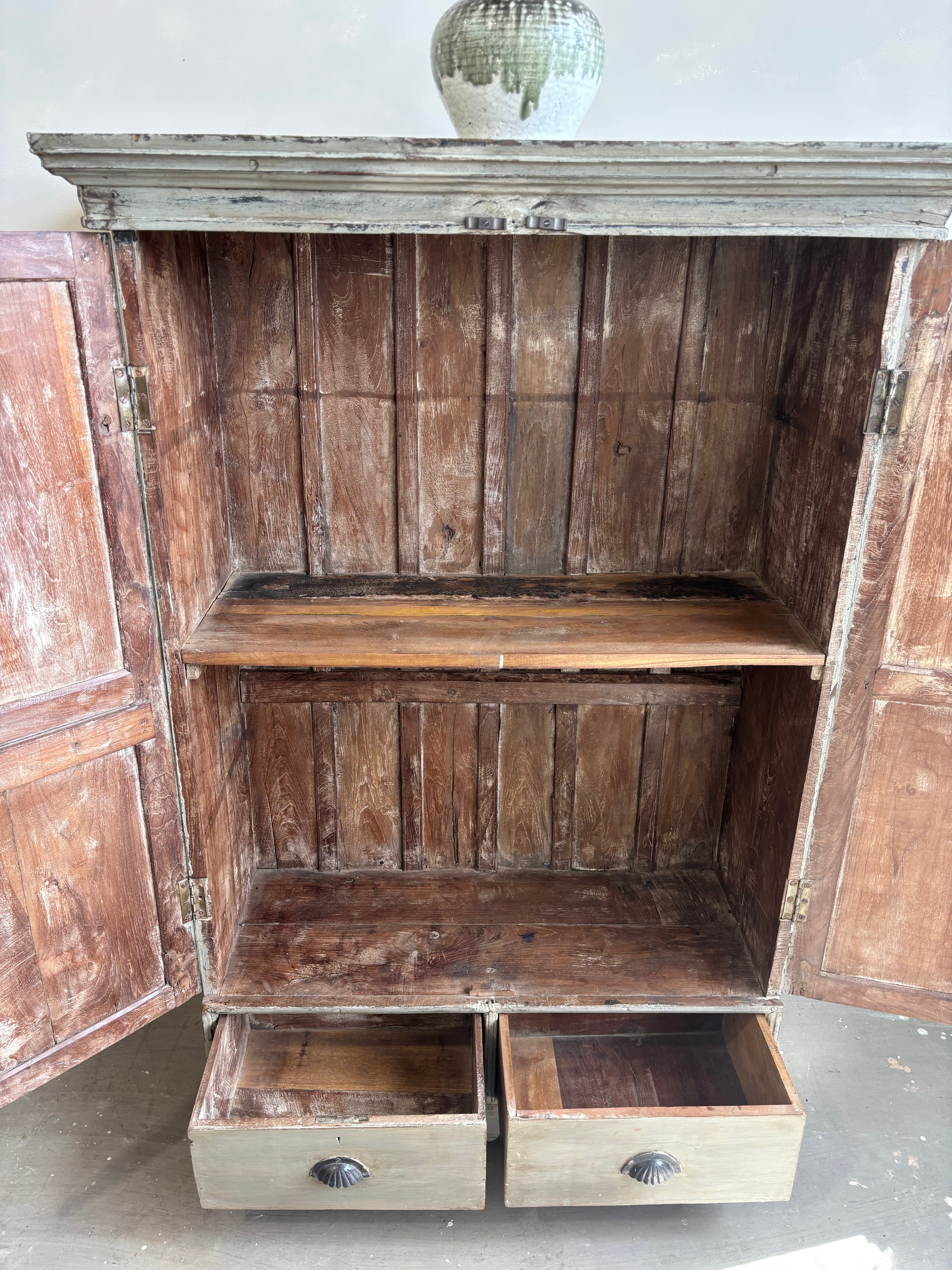 Vintage Indian Distressed Grey Cupboard