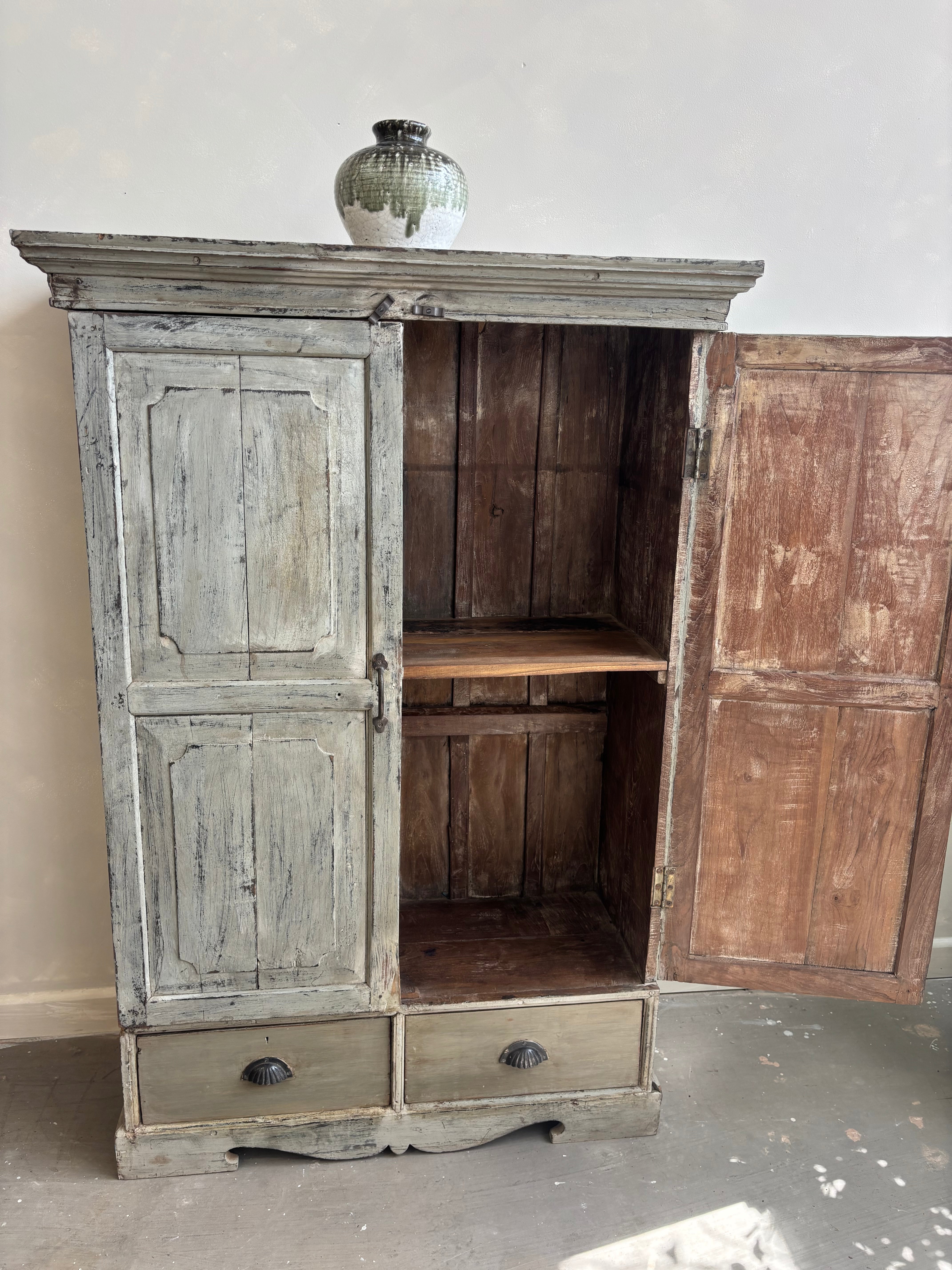 Vintage Indian Distressed Grey Cupboard