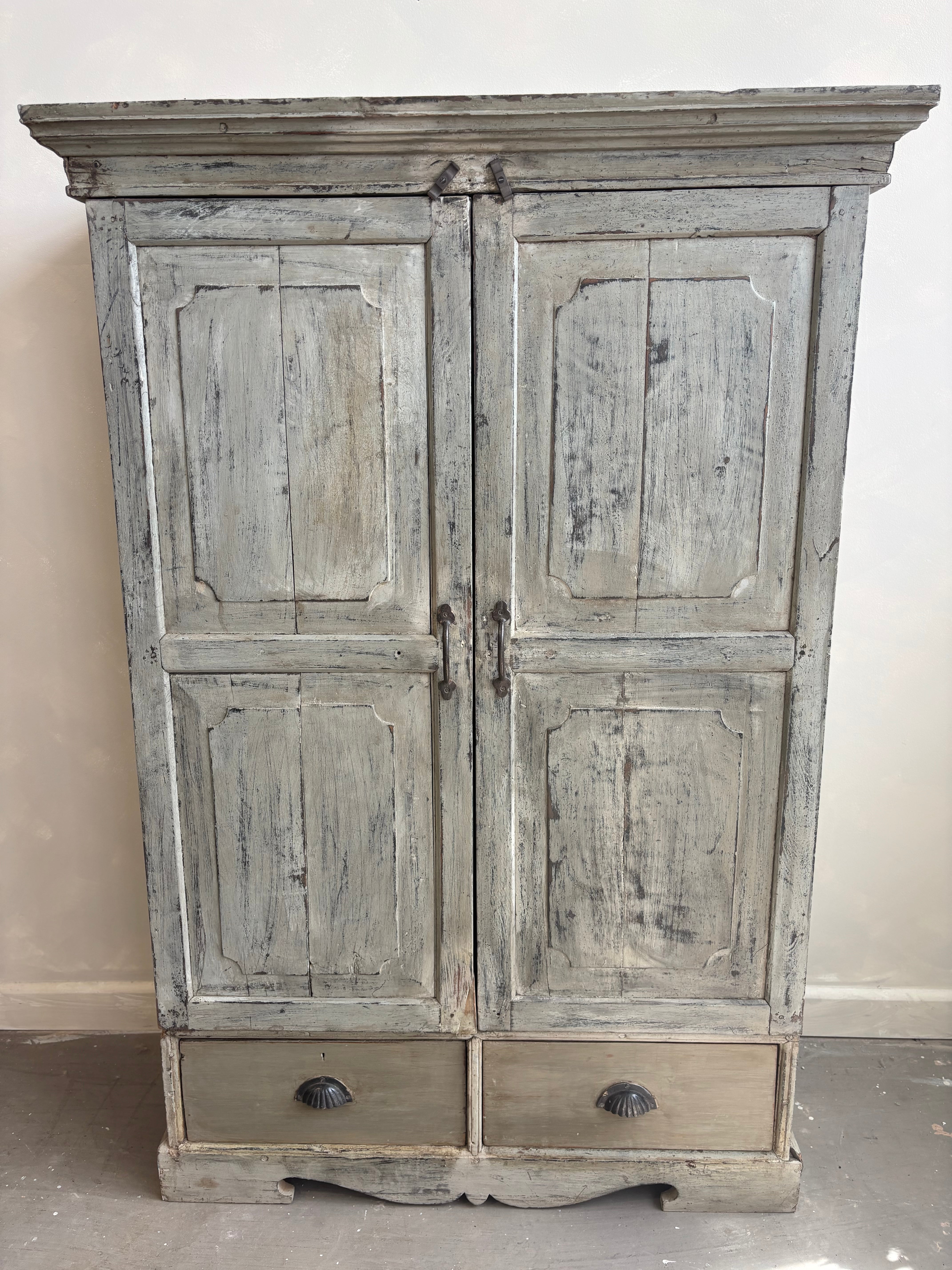 Vintage Indian Distressed Grey Cupboard