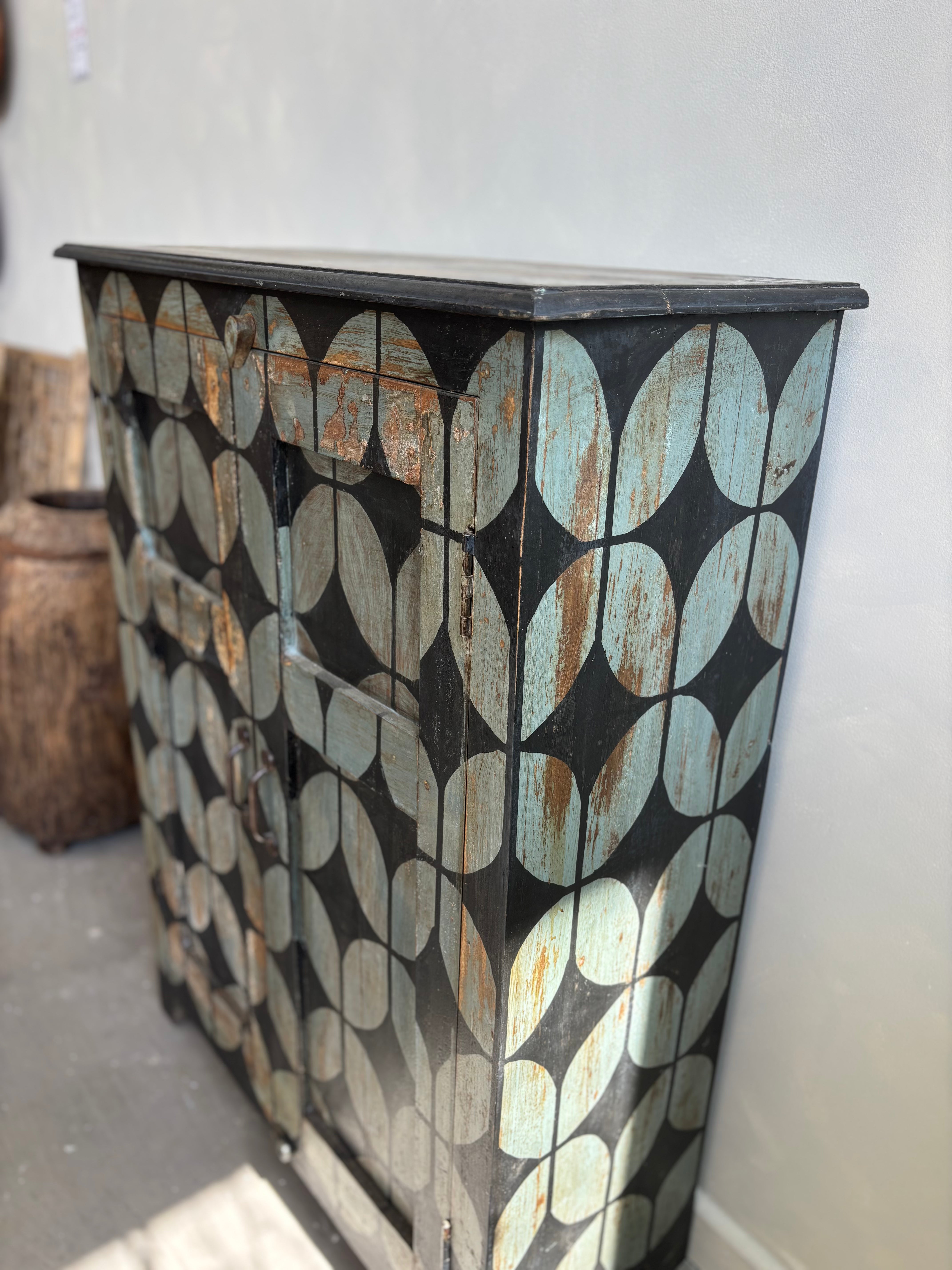 Vintage Hand Painted Patterned Cupboard