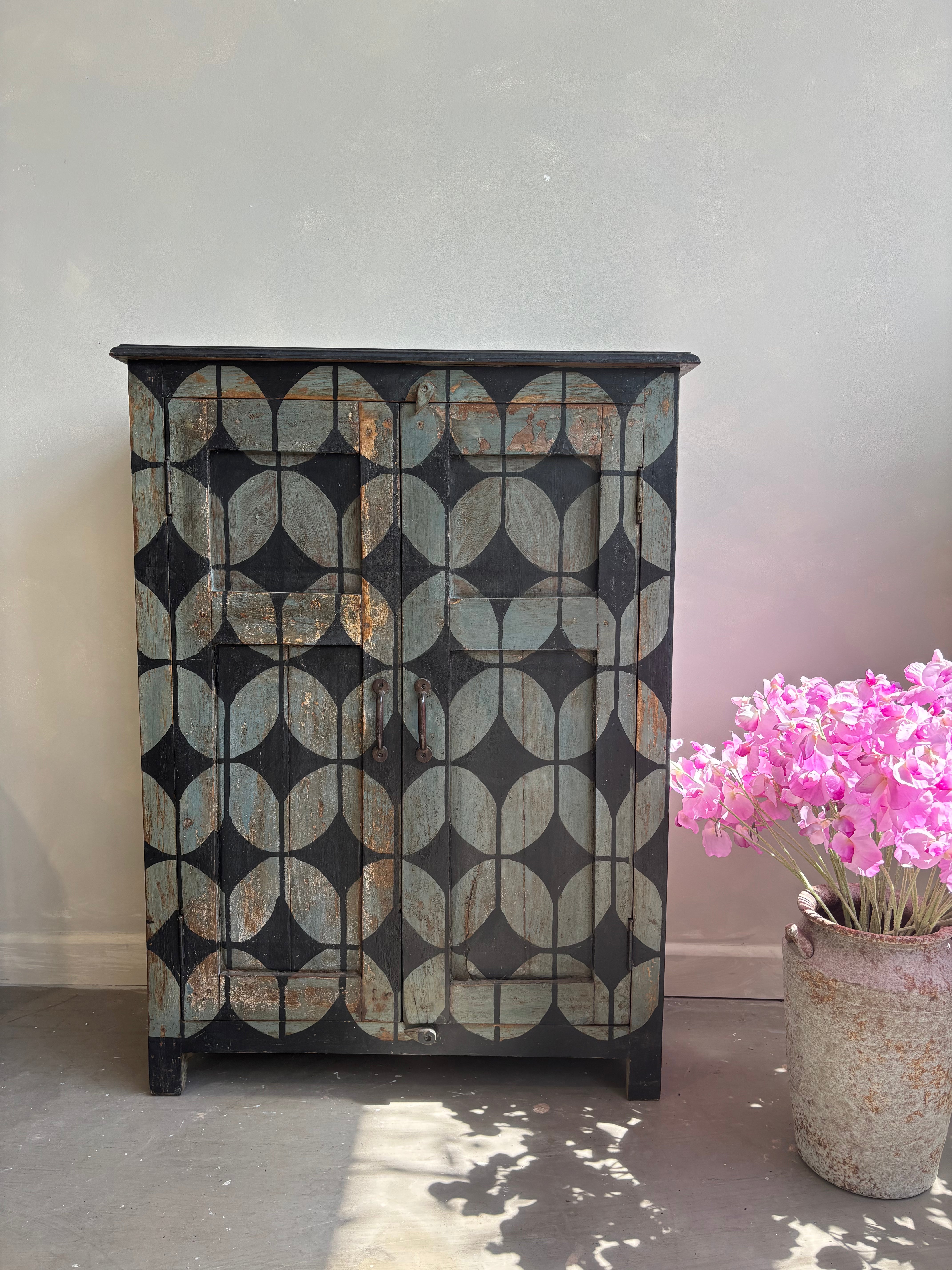 Vintage Hand Painted Patterned Cupboard
