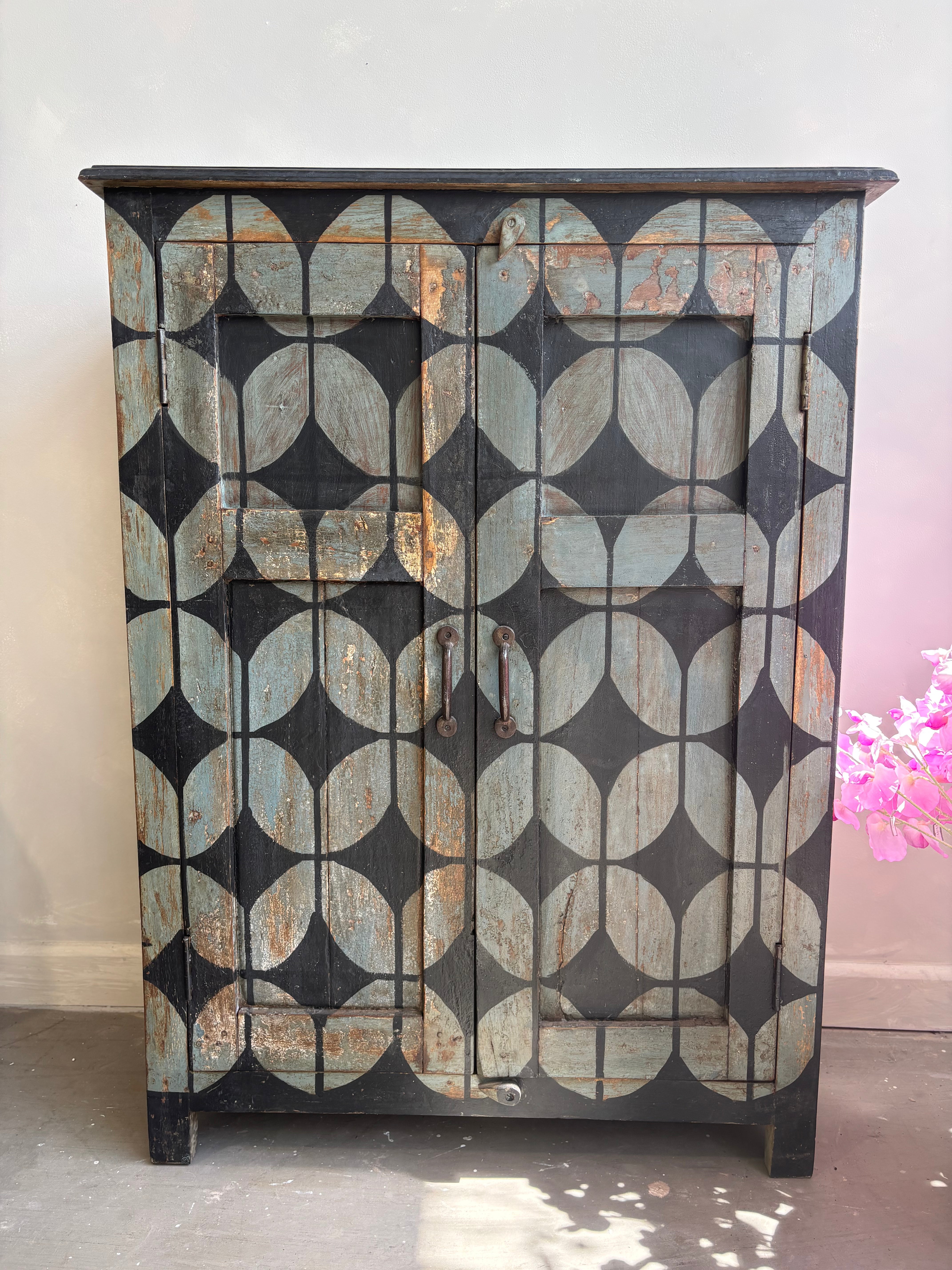 Vintage Hand Painted Patterned Cupboard