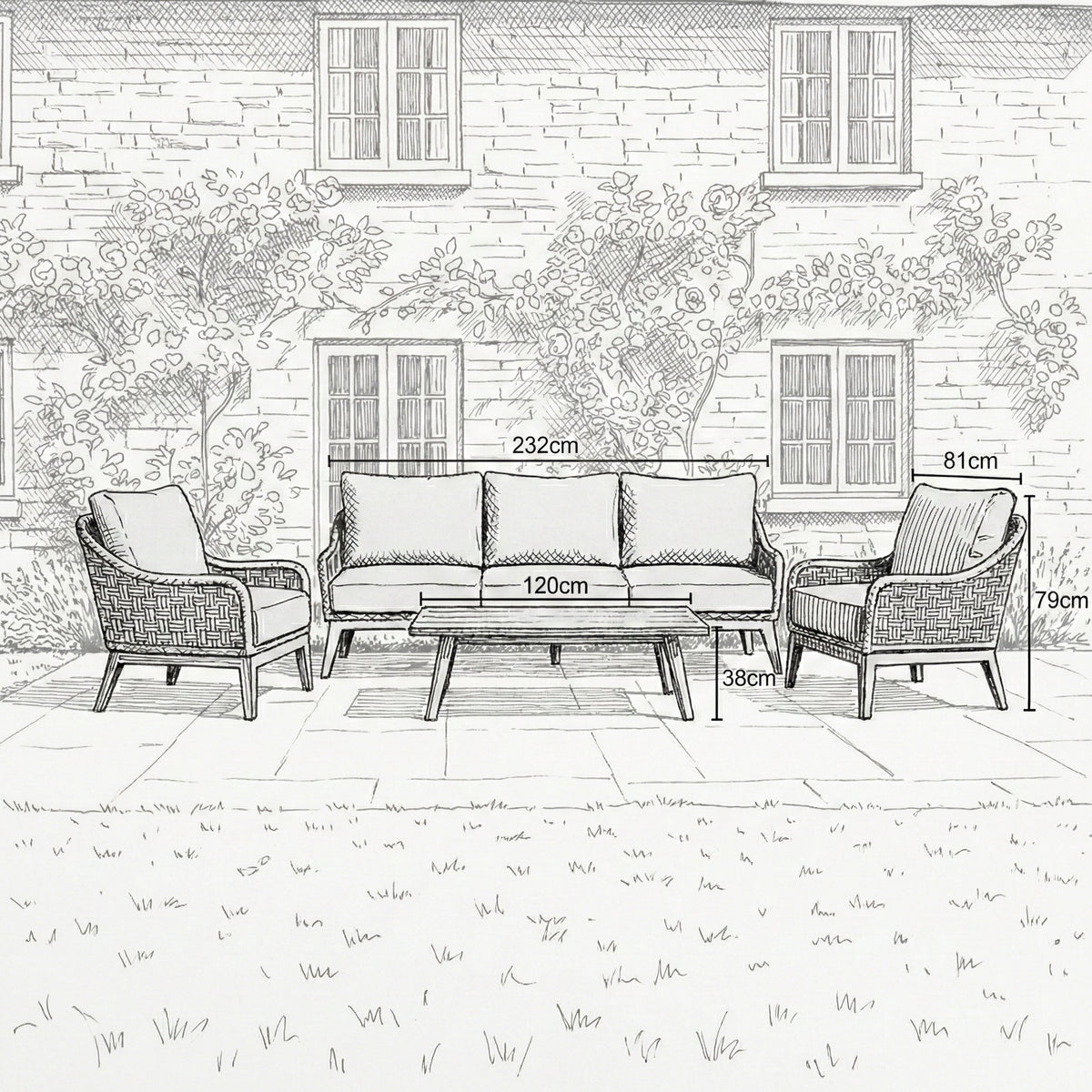 Summer 3 Seater Sofa Lounging Set with Rectangular Coffee Table