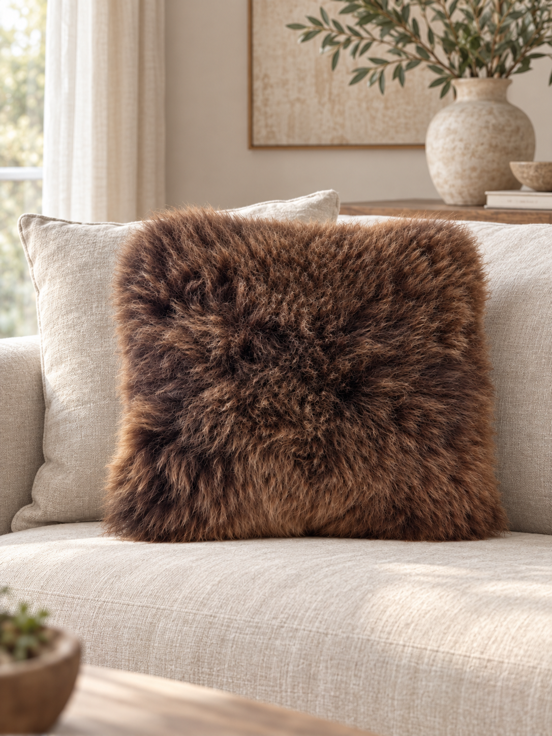 Rare Breed Natural Brown Sheepskin Cushion