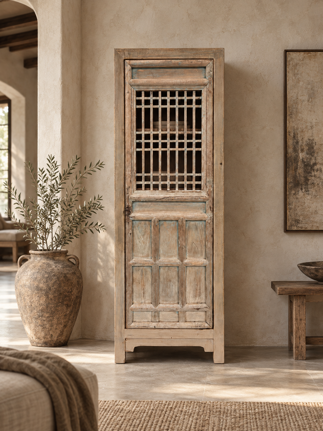 Distressed Cupboard with Original 19thC Screen Door