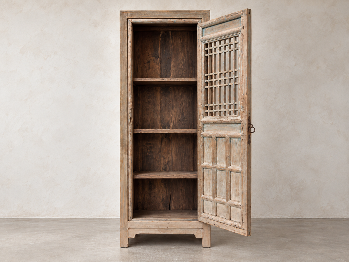Distressed Cupboard with Original 19thC Screen Door