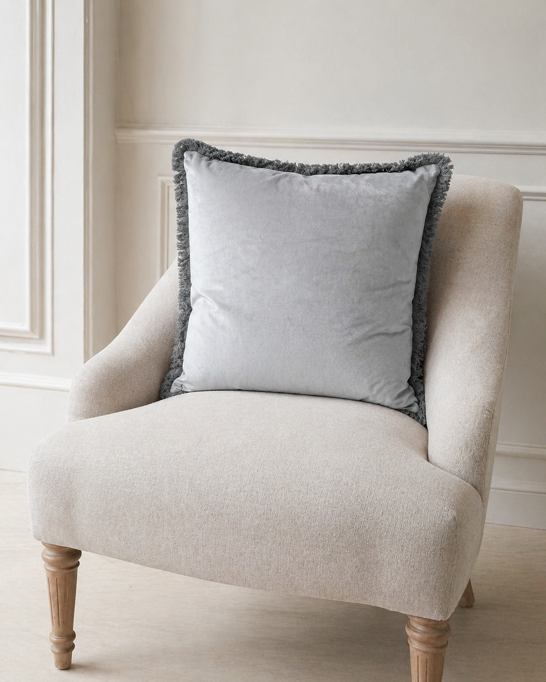 Soft Dove Grey Fringed Cushion
