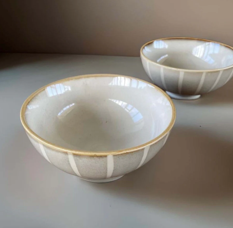 Beige & Cream Stripe Bowl