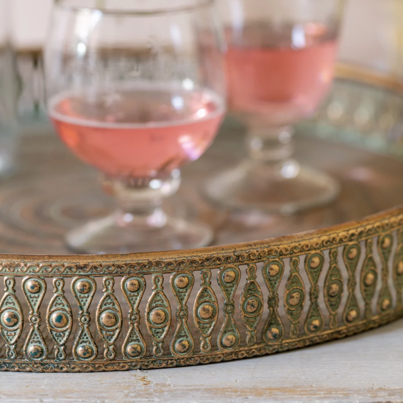 The Souk Round Tray Antiqued Gold