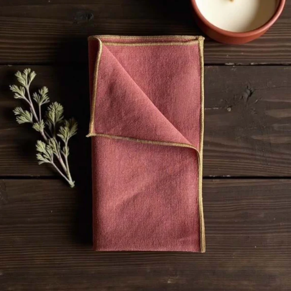 Natural Linen Rust Piped Napkin Set of 4