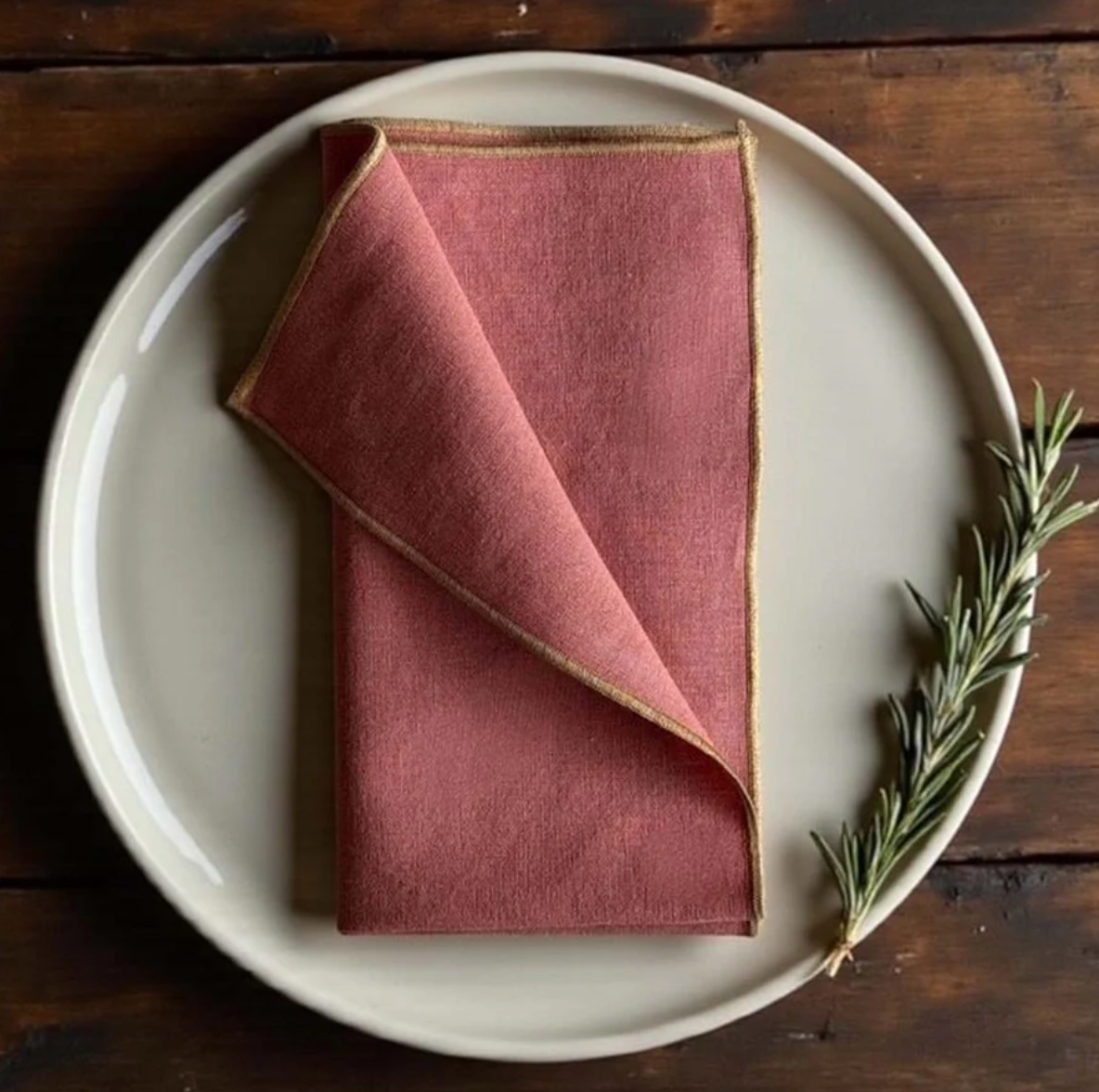 Natural Linen Rust Piped Napkin Set of 4