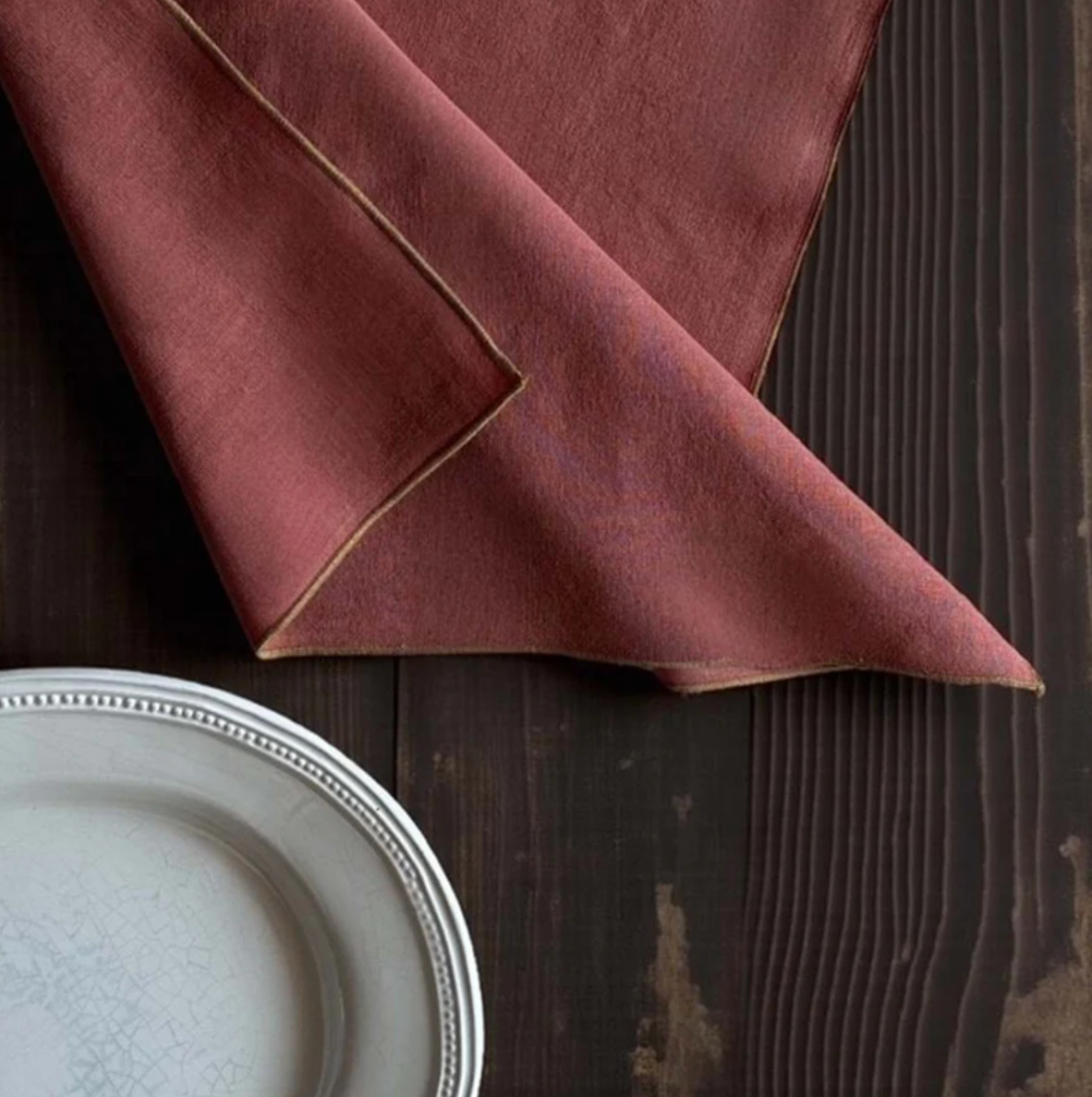 Natural Linen Rust Piped Napkin Set of 4