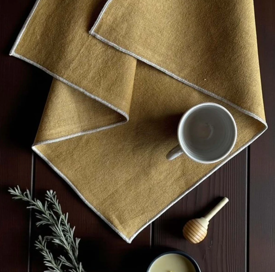 Natural Linen Tobacco Piped Napkin Set of 4