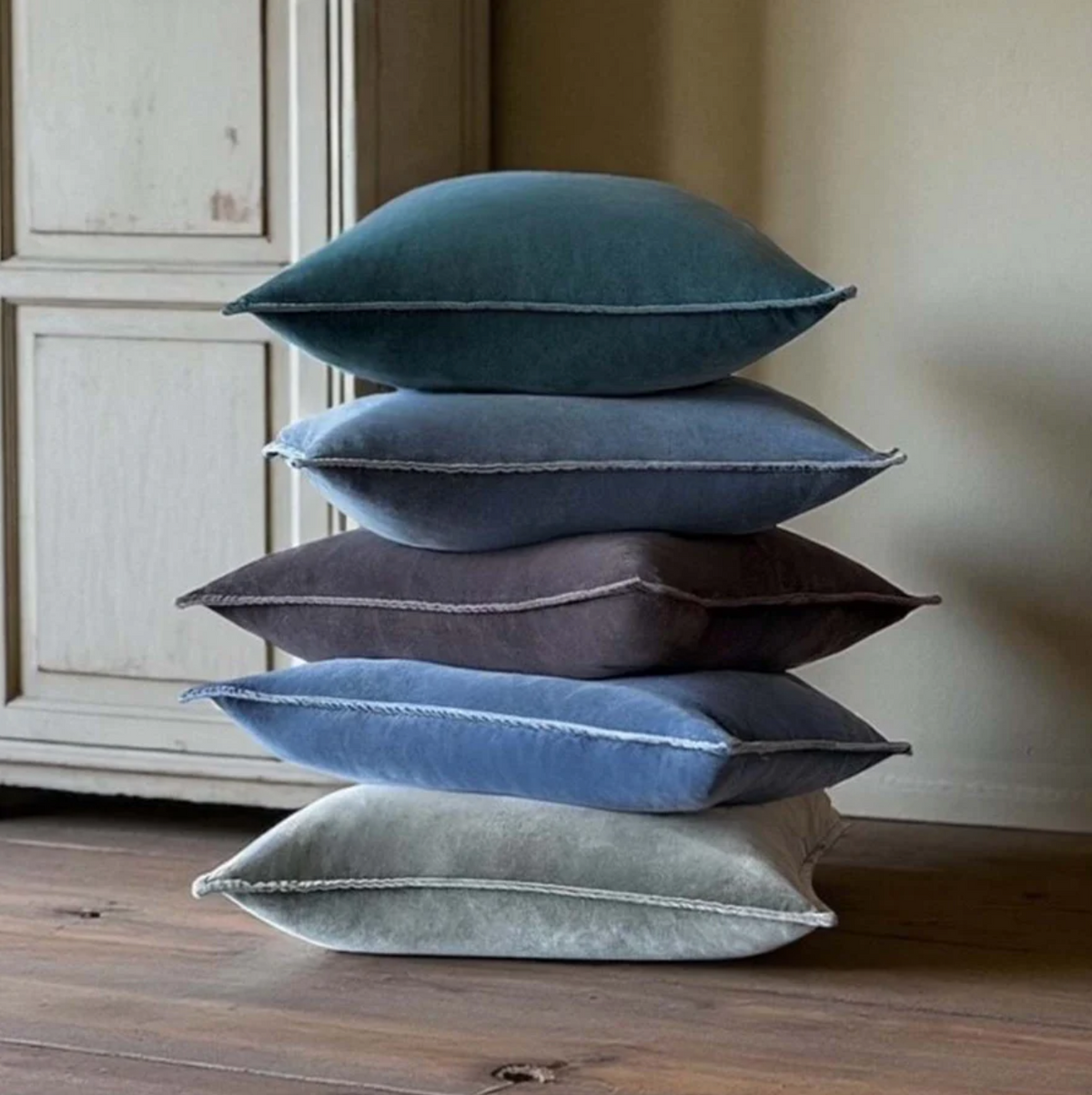 Deep Navy Stonewashed Velvet Cushion