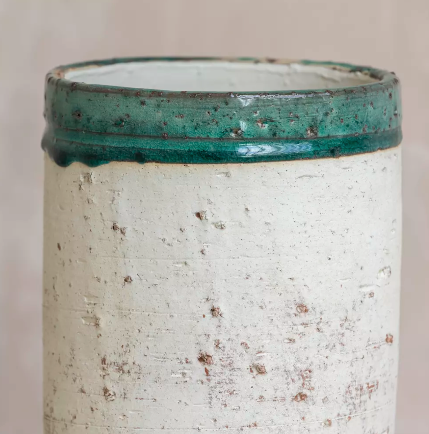 Rustic Jar with Green Glazed Rim
