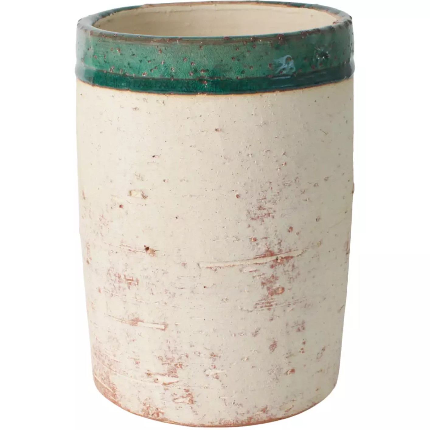 Rustic Jar with Green Glazed Rim