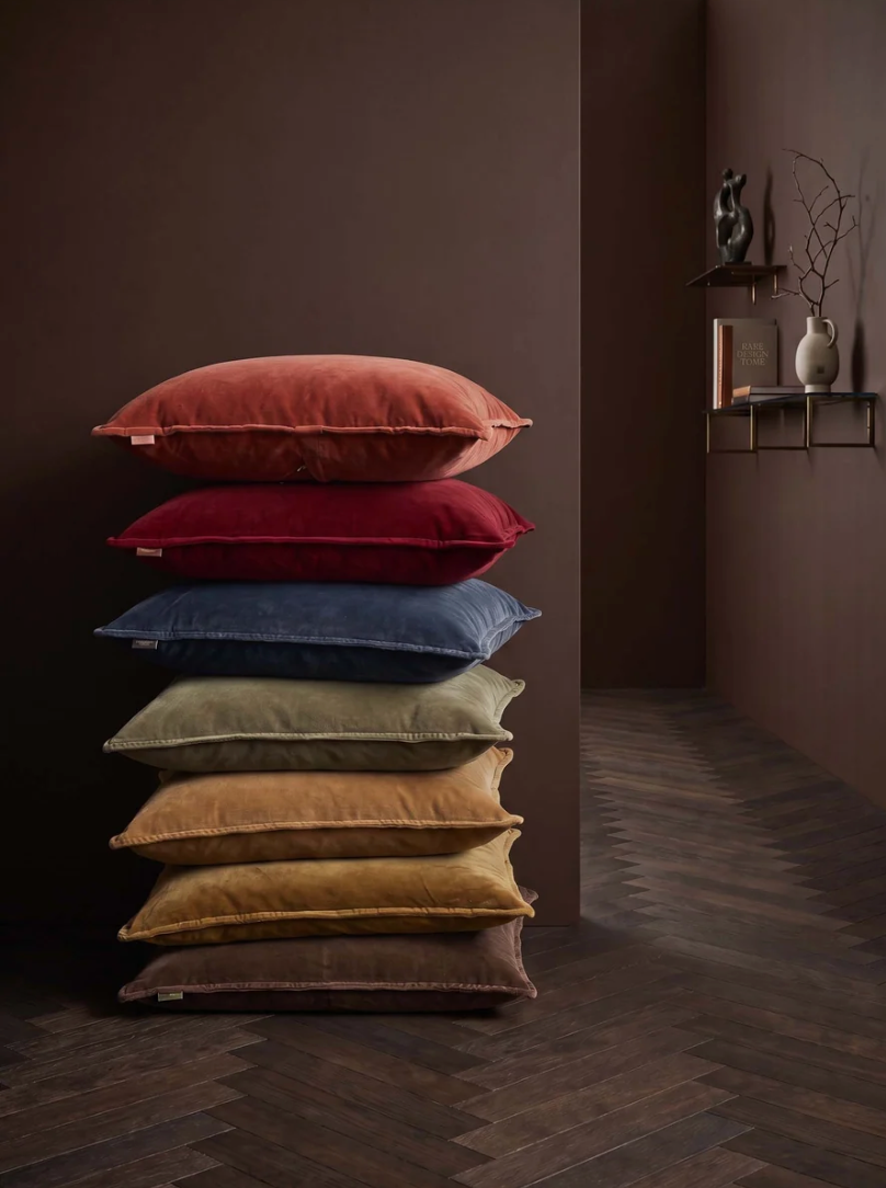 Burnt Red Stonewashed Velvet Cushion