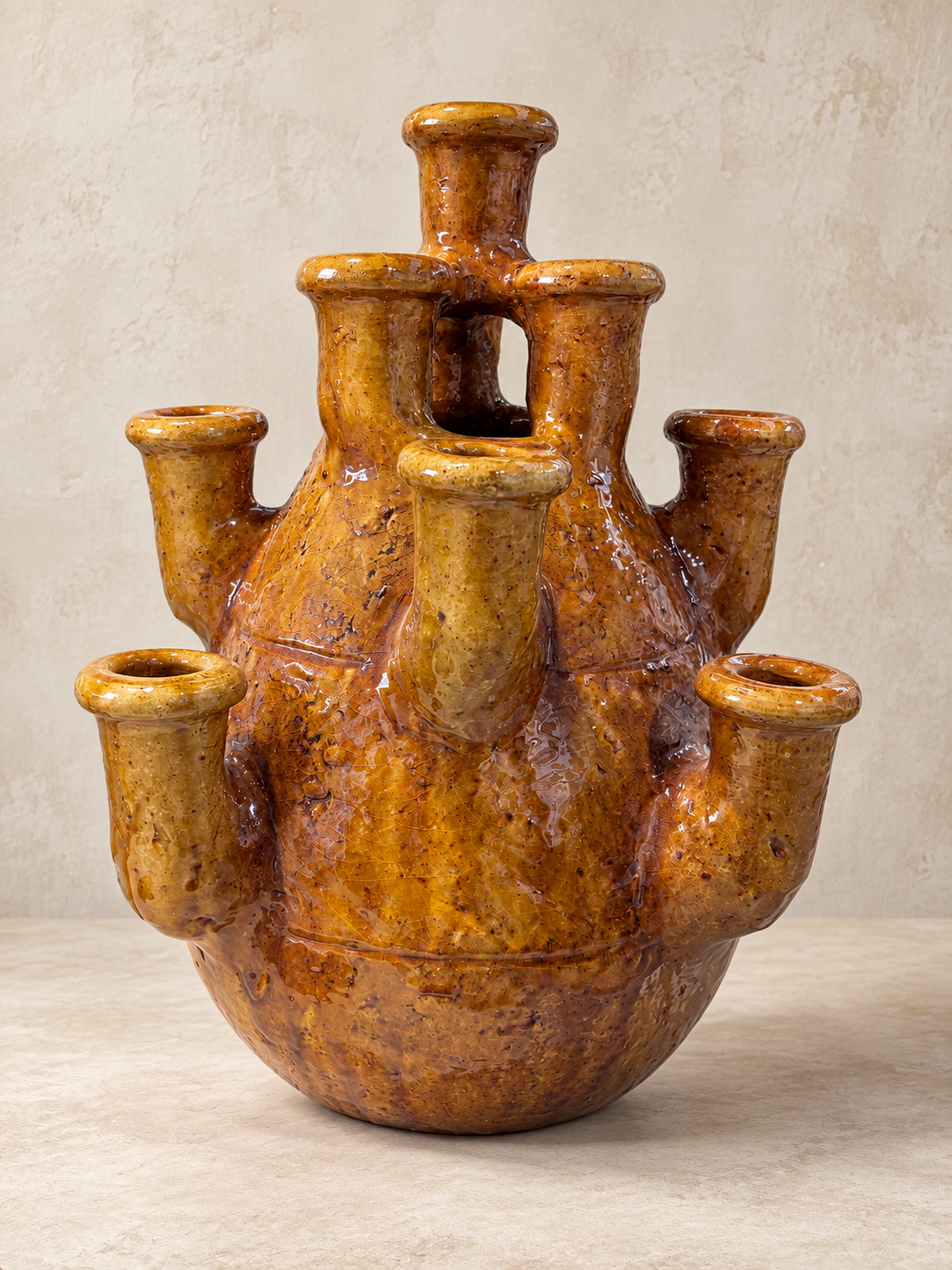 Large Moroccan Tamegroute Multi Neck Vase / Candle Holder