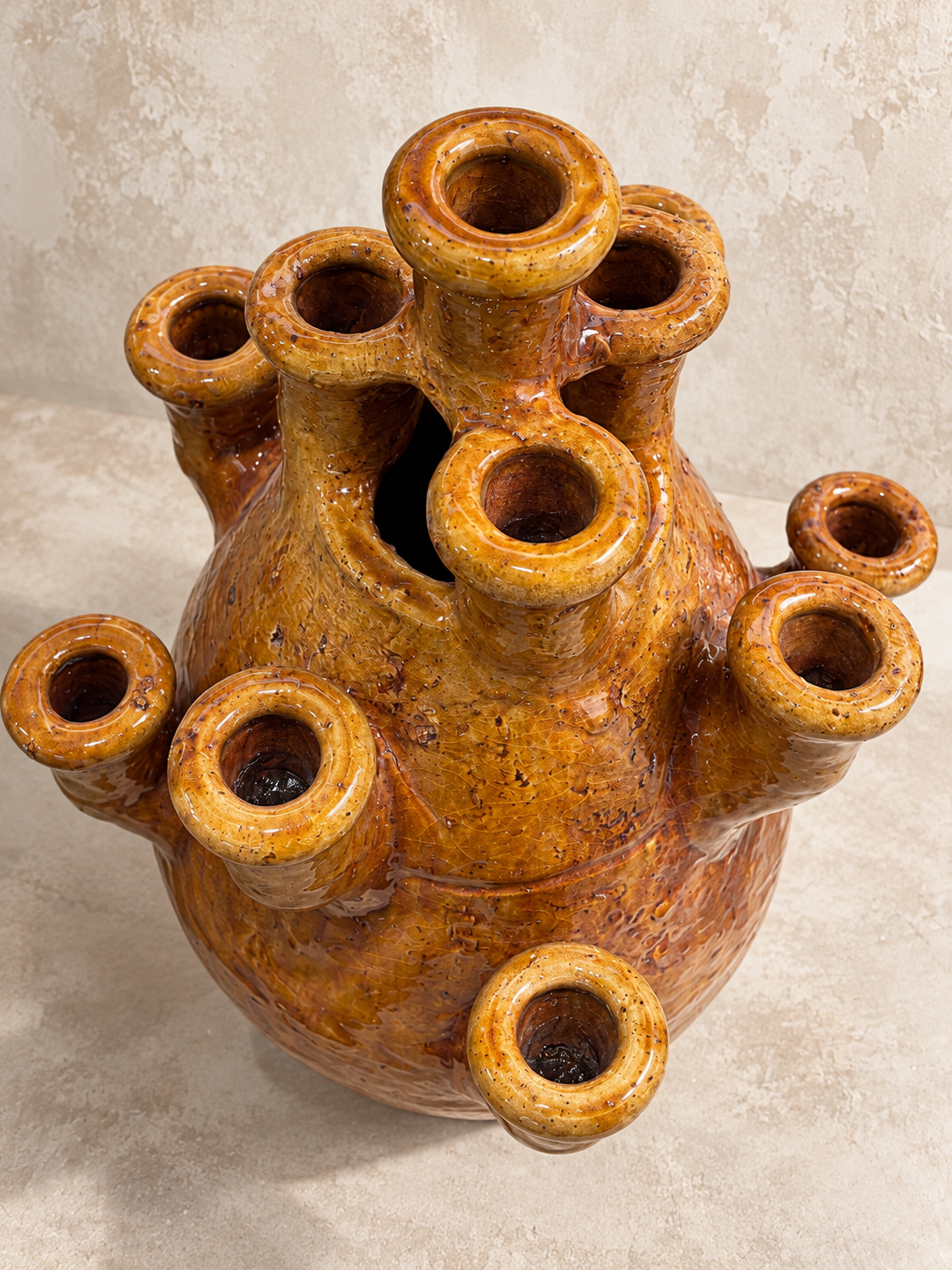 Large Moroccan Tamegroute Multi Neck Vase / Candle Holder