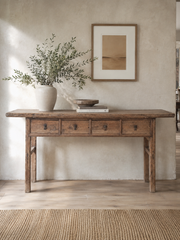 Vintage Elm 4 Drawer Console