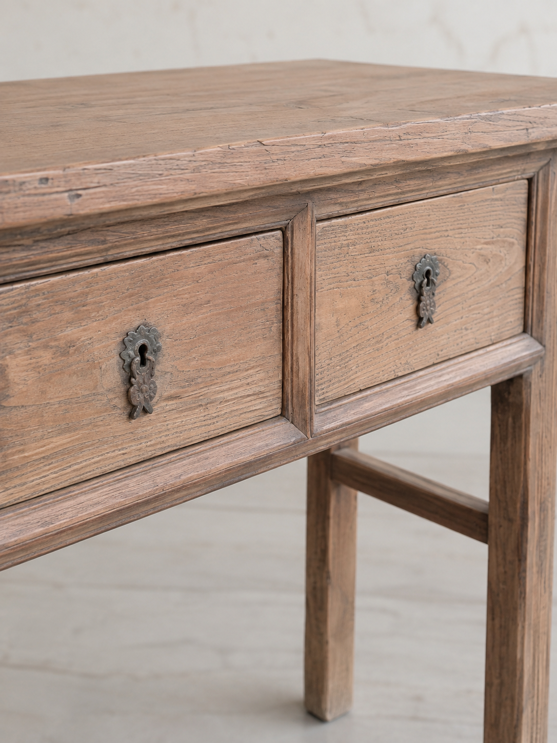 Vintage Elm 4 Drawer Console