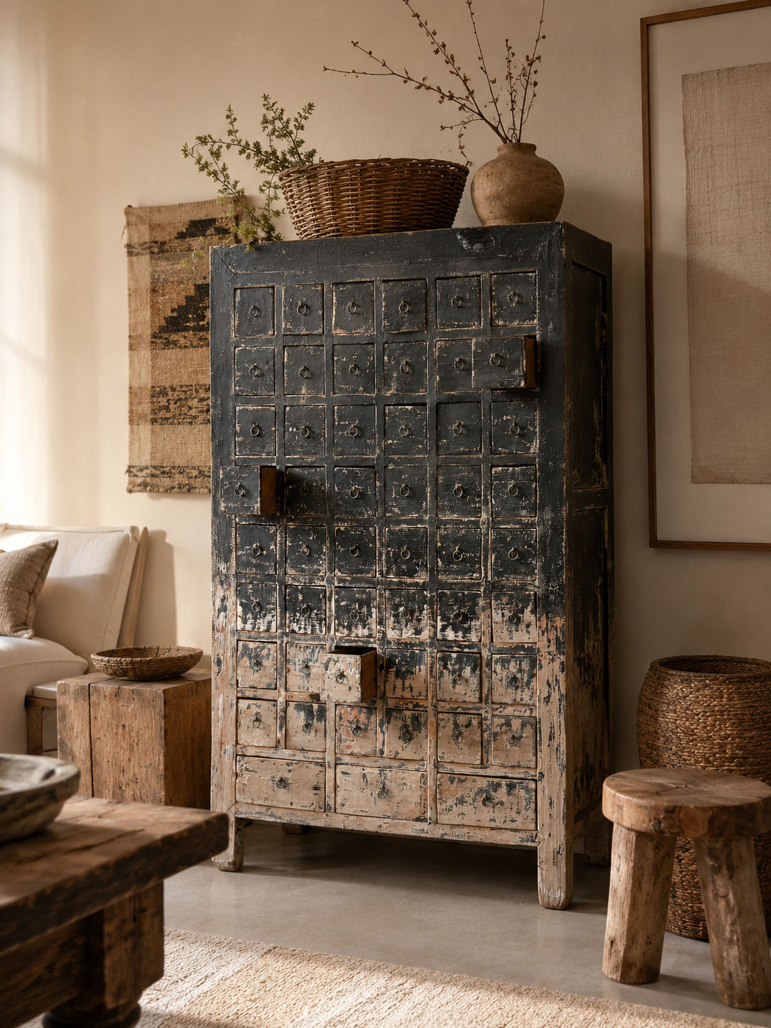 Antique Restored Chinese Apothecary Cabinet