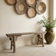 Bench lifestyle image with woven wall baskets
