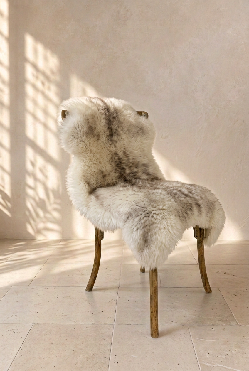 Brown-tipped sheepskin over a chair