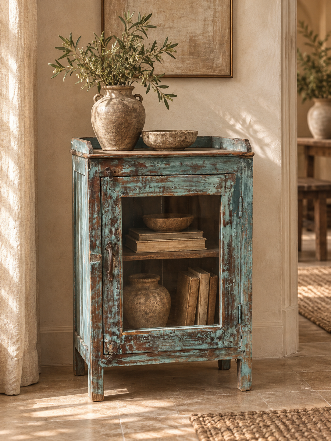 Vintage Indian Small Blue Cabinet